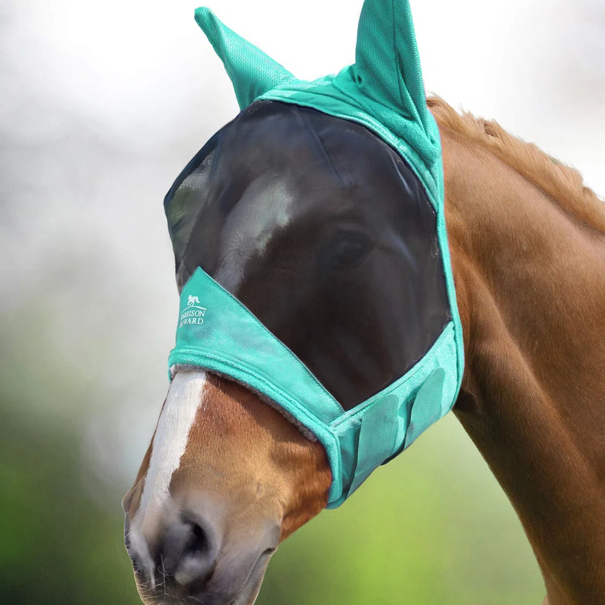 Harrison Howard CareMaster Pro Luminous Máscara de Mosca de Caballo Estándar con Orejas Protección UV para Caballo-Menta de Verano (L)