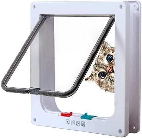 Puerta para Gatos clásica, 4 Opciones de Cierre Manual L-23,5 * 25 * 5,5cm Blanco