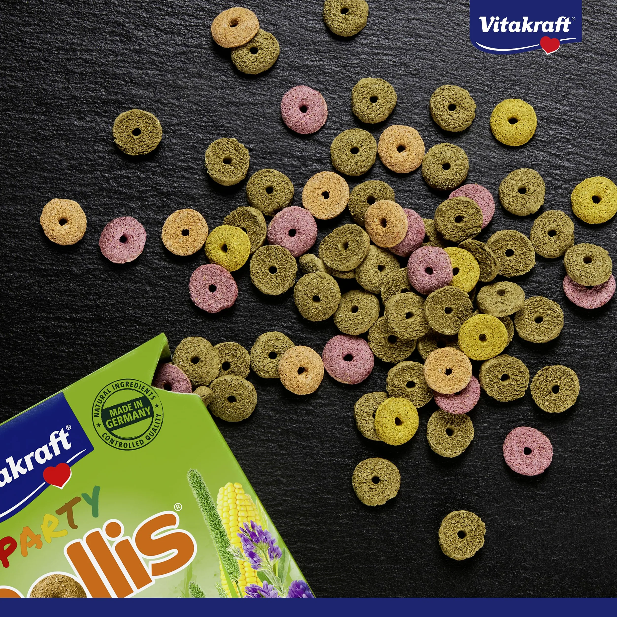 Vitakraft Rollis, anillos crujientes para roedores, bajos en calcio, con alfalfa, como complemento del alimento principal o como tentempié entre comidas, sin azúcar añadido ni cereales (7x 500g)