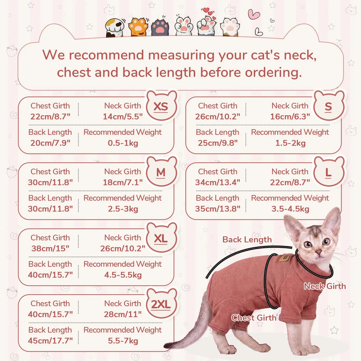 Traje Post operatorio Gato, Body Gato sin Pelo, Ropa recuperación Gato Polar cálida, Body Gato elástico 4 Patas, protección Tras cirugía, Rojo Óxido XXL