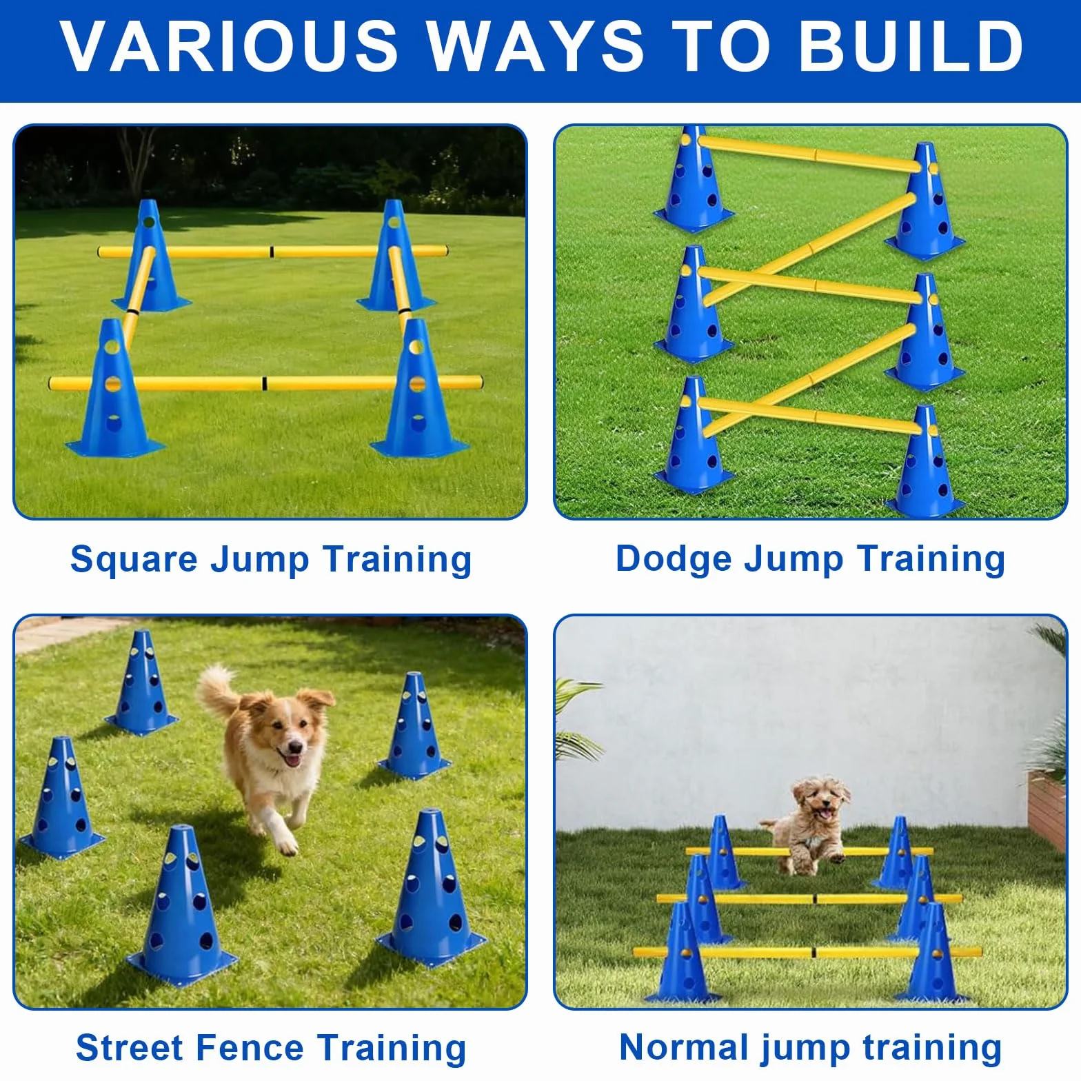 Agility Set Perros Pequeños Cavaletti Perros Juego de Obstáculos de Agility Accesorios de Entrenamiento para Perros Caballos, Juego de Obstáculos para Perros con 10 Conos, 5 Barras para