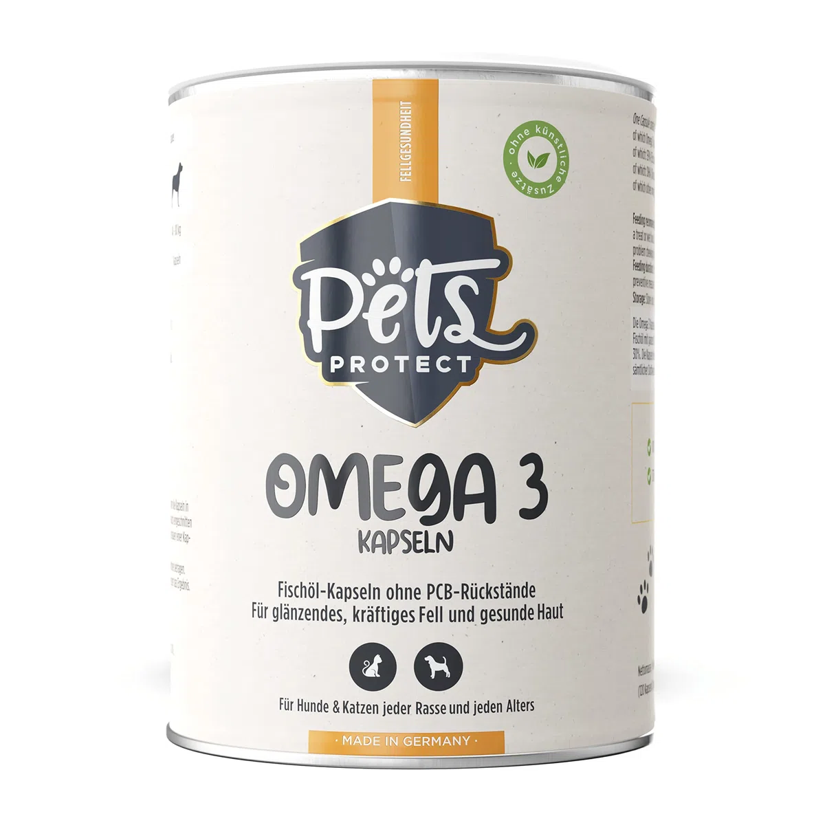 Omega-3 Cápsulas para perros y gatos | Alta dosis con 1.000 mg de aceite de pescado puro por cápsula | muy alto contenido de ácidos grasos EPA y DHA, sin PCB, sin aditivos, 120 cápsulas, fabricación