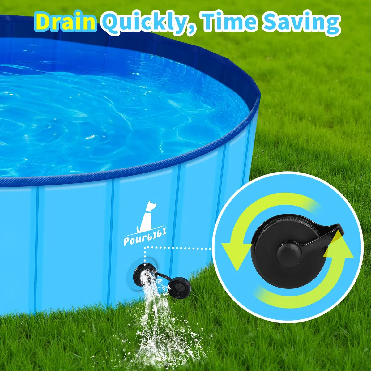 Pourbibi Piscina para Perros, Piscina De Baño para Perros, Ducha Plegable para Mascotas con PVC Ecológico Antideslizante (80x20 Cm)