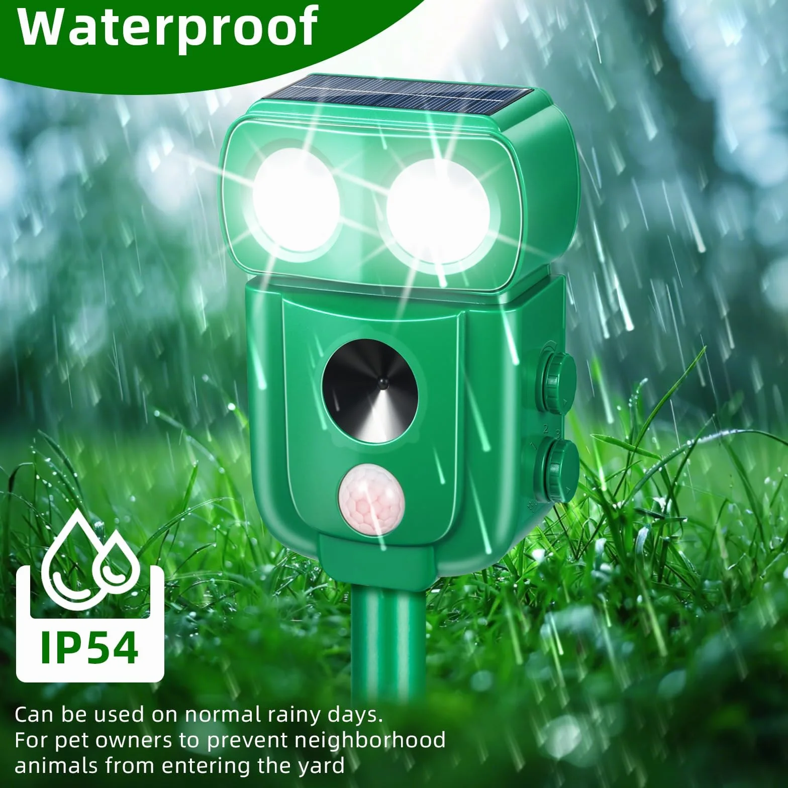 Repelente para gatos, repelente ultrasónico energía solar IP66 impermeable de frecuencia ajustable para ahuyentar animales 5 modos ajustables repelente de animales ultrasound repelente para animales