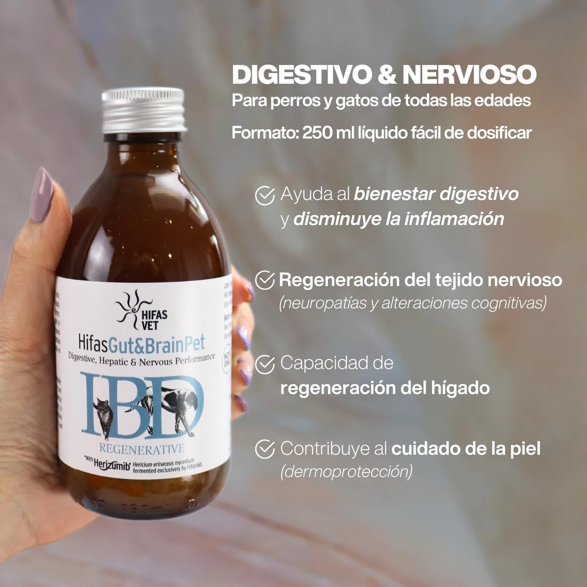 HIFAS Vet - Gut&Brain Pet Probioticos para Perros y Gatos, Suplemento Digestivo para reforzar la Salud Intestinal - 250 ml