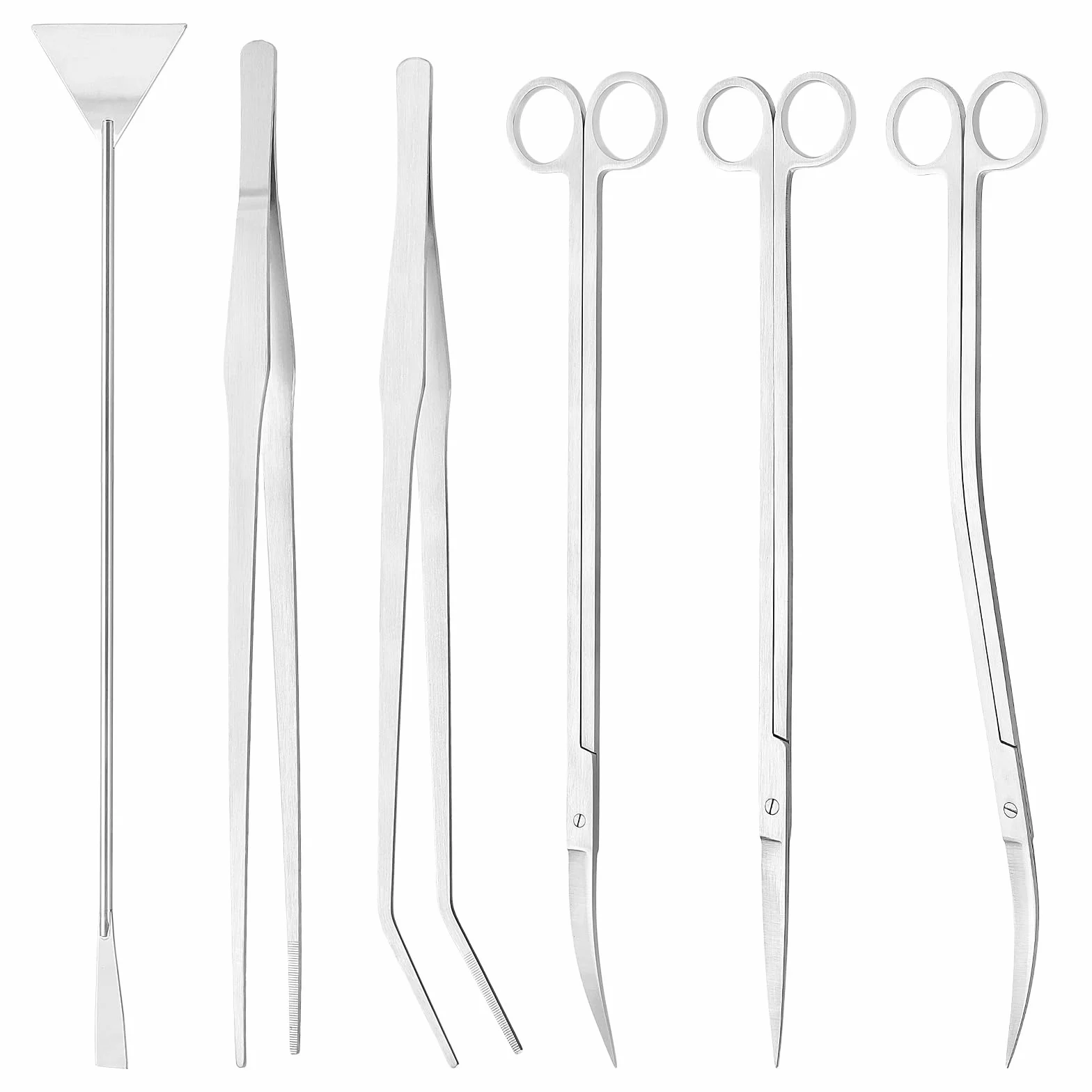 6 PCS Kit de herramientas de acuario Acero Inoxidable Acuario Tanque de Agua Planta Pinzas Tijeras Plantas Acuáticas Pinzas Tijeras Espátula Juego de Herramientas de Limpieza