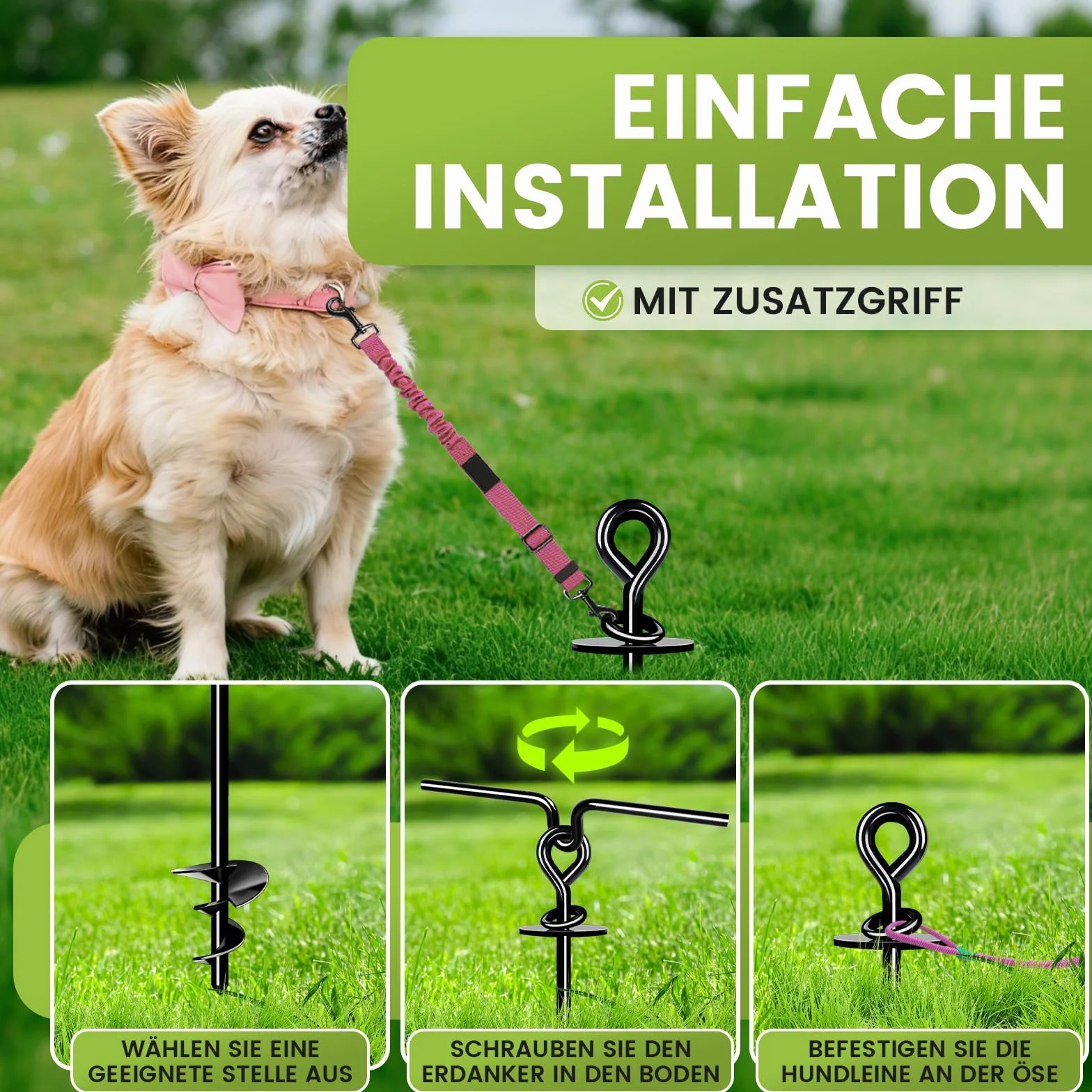 Ancla de Suelo para Perros, Estaca de Amarre para Perros al Aire Libre Antioxidante para Perros Grandes de hasta 220 Libras, Estaca de Rotación Libre para Perros para Jardín, Playa, Césped(Negro)