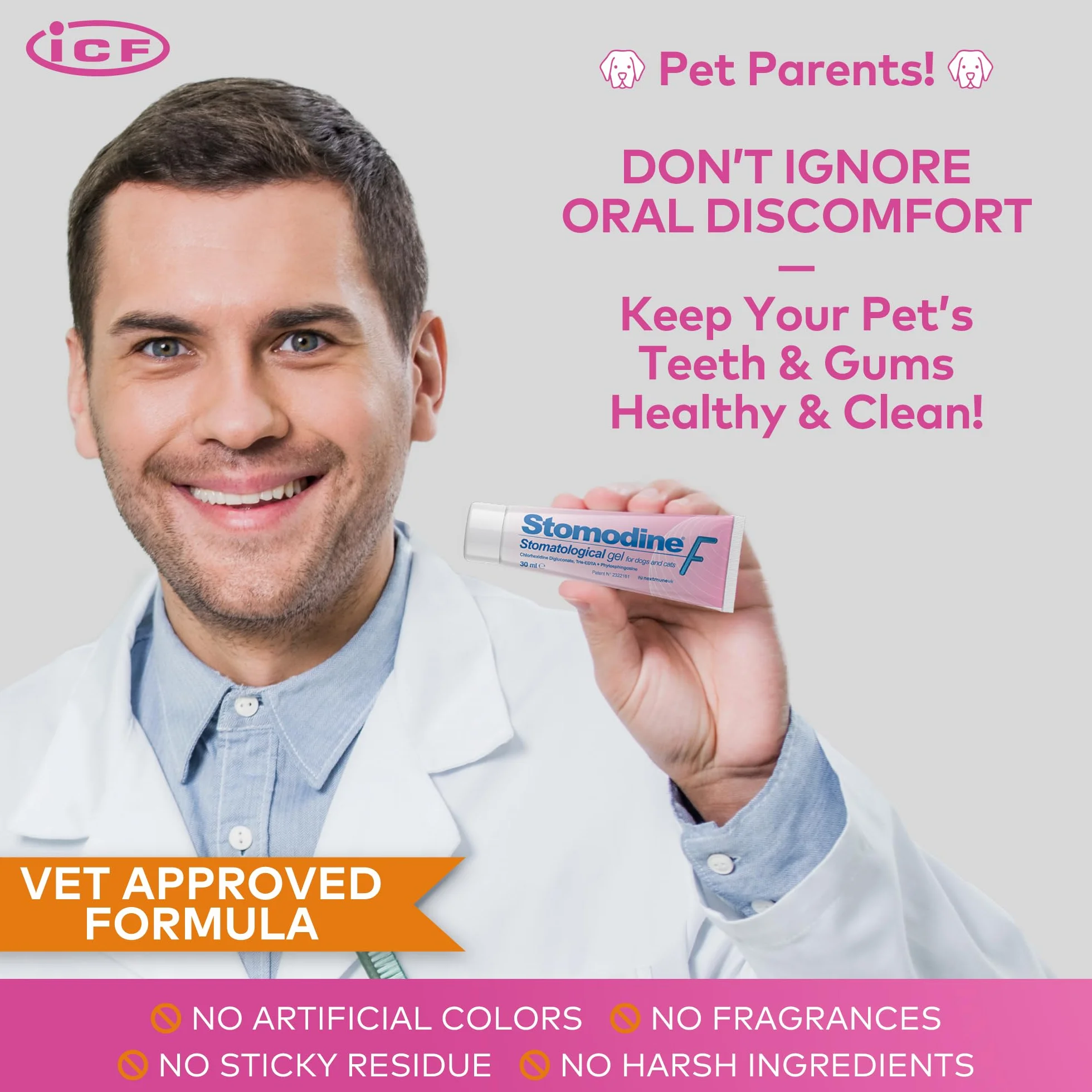 ICF Stomodine F | Pasta de dientes para gatos y perros | Sabor de carne | Combate la placa y el mal aliento | Higiene bucal dental saludable | Limpiador de dientes fácil de usar para mascotas