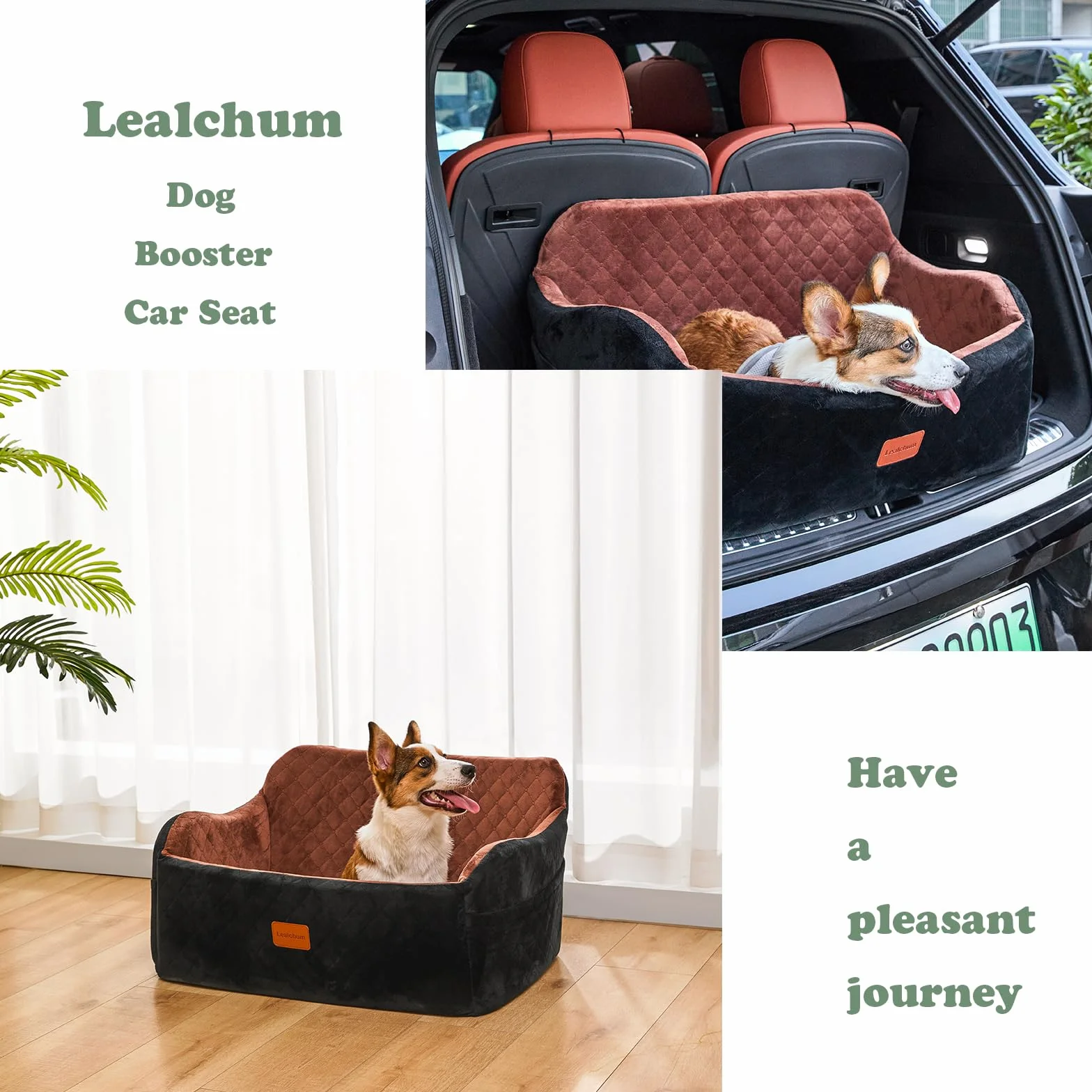 Lealchum Asiento de coche para perro de tamaño grande, tela suave, relleno de espuma viscoelástica, asiento de coche para perros con 2 correas de perro con clip, extraíble y lavable, cómodo asiento de