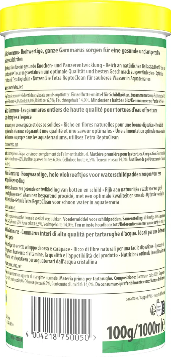 Tetra Gammarus alimento natural para turtugas acuáticas con camarones de arroyo (Gammarus) enteros, Lata de 1 L