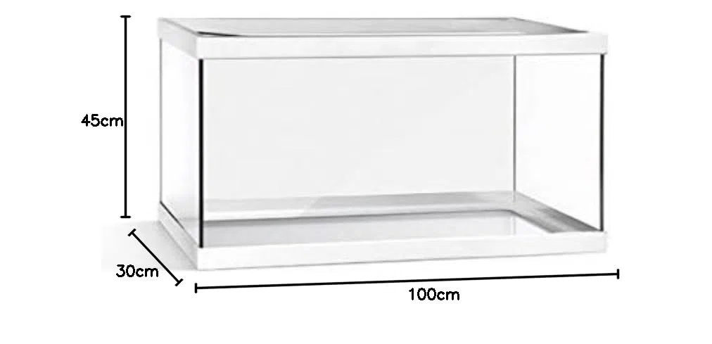 Acuario pecera 100 , 130litros (100x30x45, Blanco ,cristal transparente)