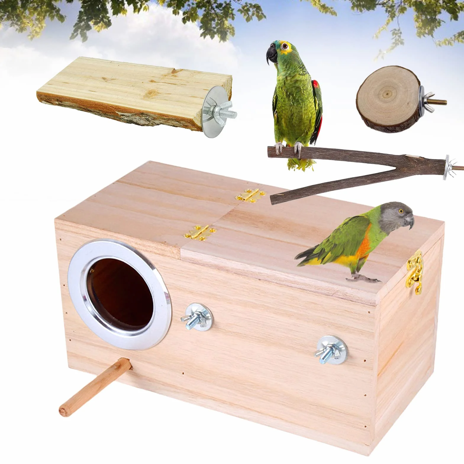 RoseFlower Caja de Nido de Madera para Aves, Nido Cría Natural para Periquitos, Loros y Pájaros Pequeños/Medianos, Caja de Cría para Pájaros de Exterior, 25 x 13 x 13cm (M)