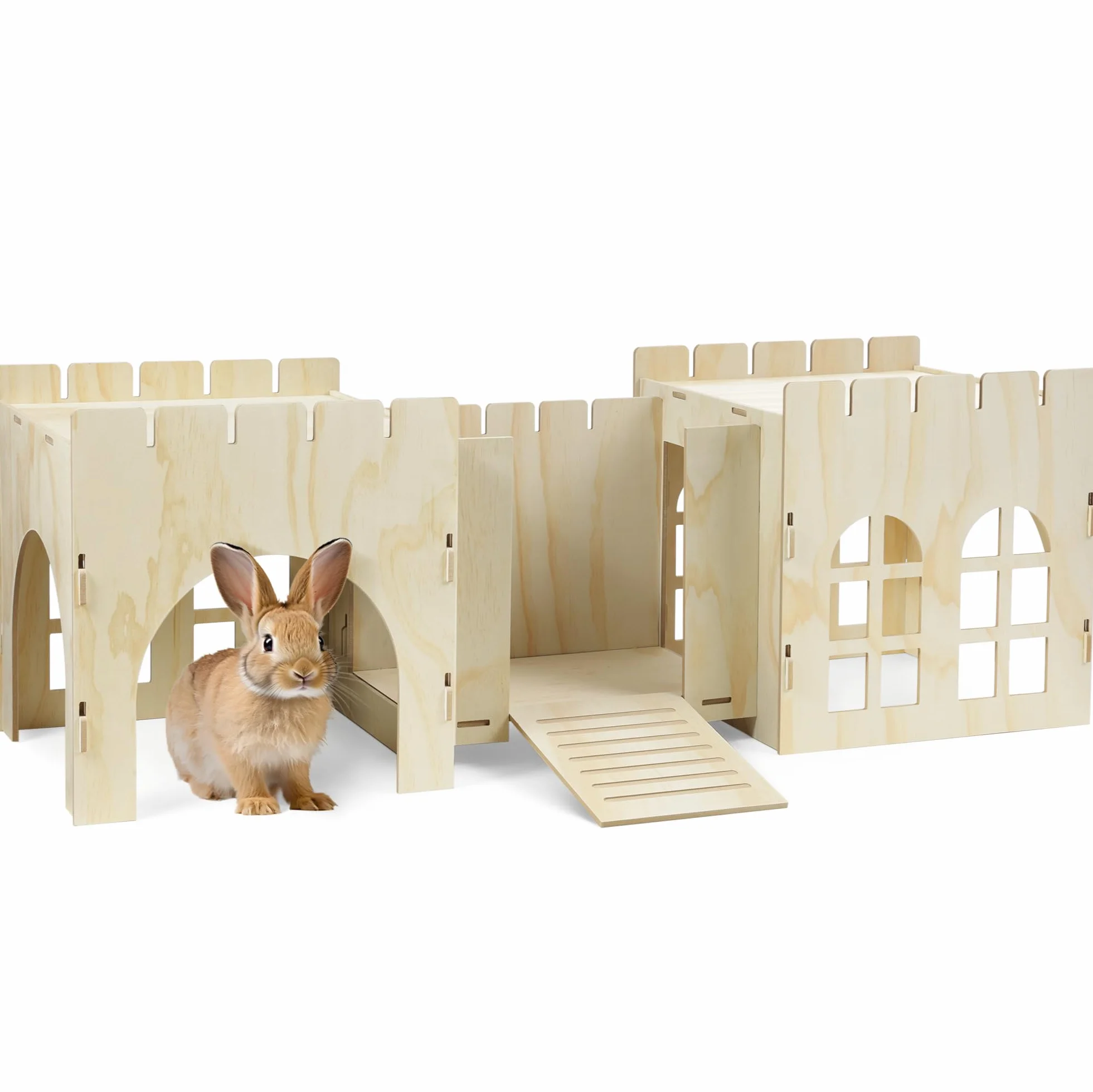 Navaris Casa para Conejos XXL - Castillo de Madera para Conejera 114 x 40 x 38,5 cm - Mansión de Juegos para Jaulas - Accesorios