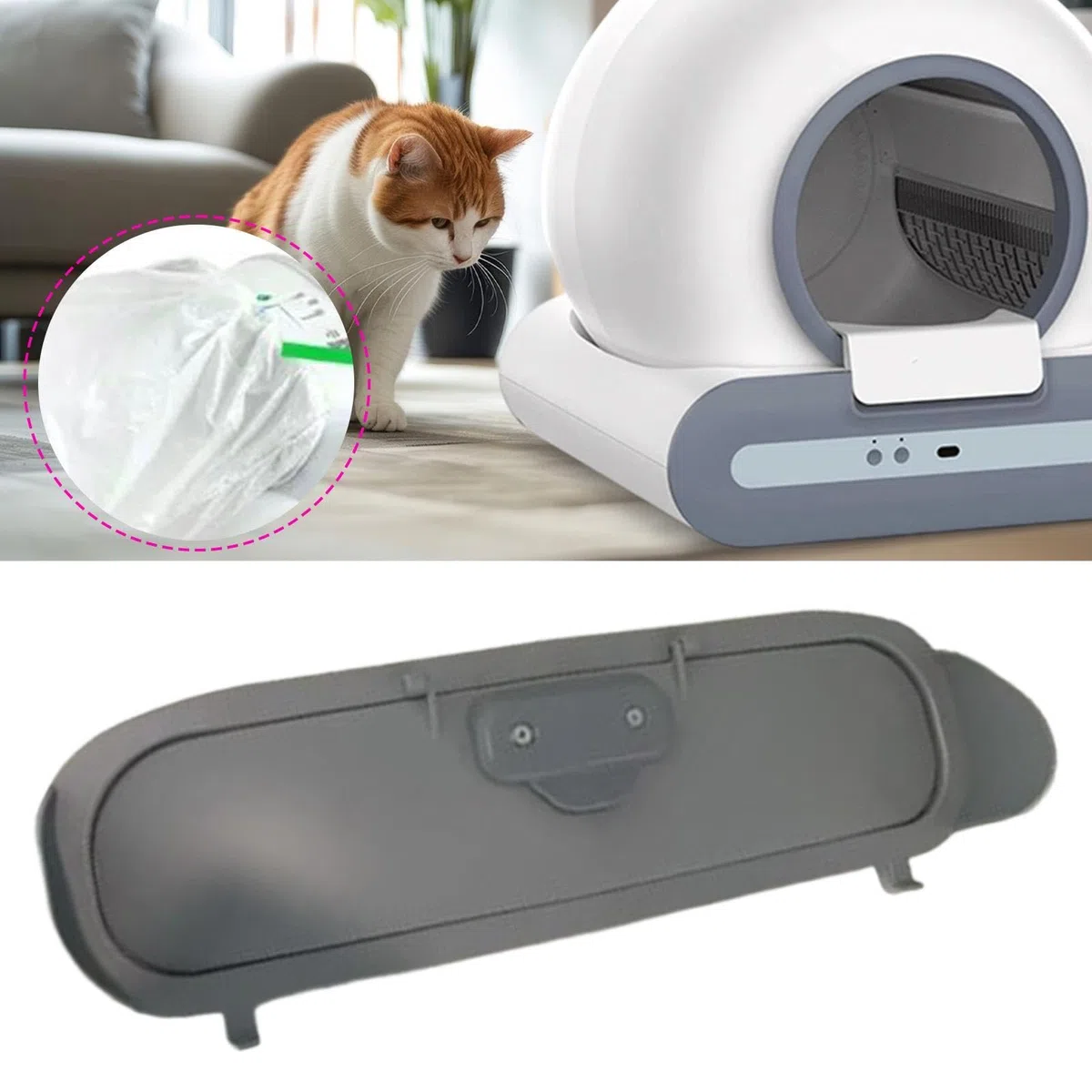 Puerta para Arenero Autolimpiable Componente de Reemplazo Tapa para Depósito Pieza de Recambio Y Accesorio de Mascotas en PP Fácil de Limpiar Adecuad