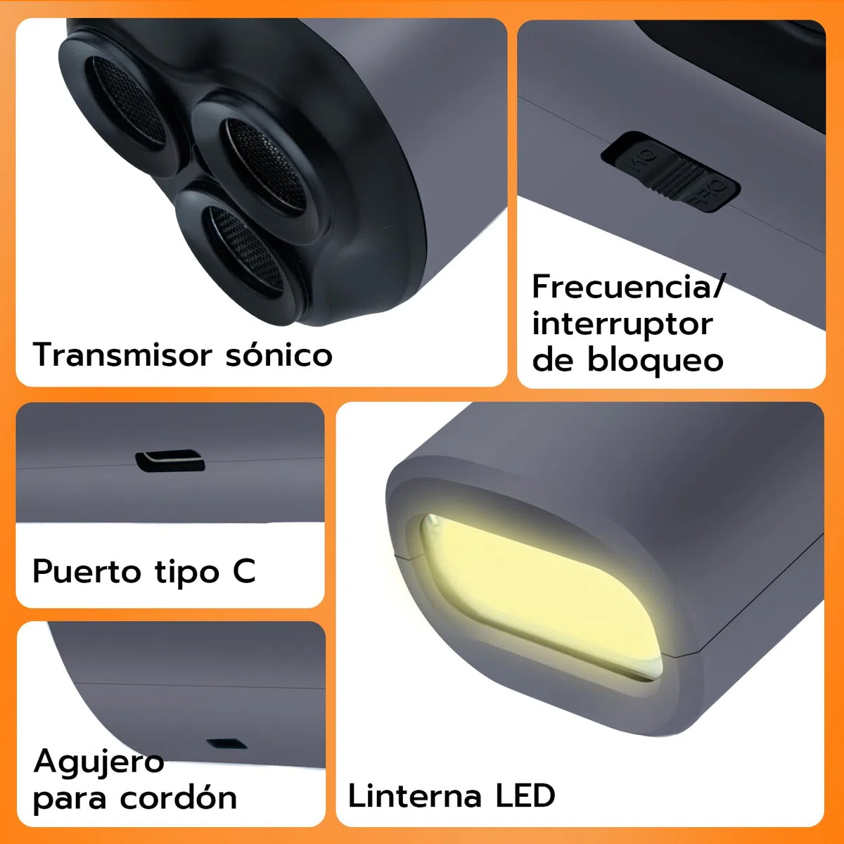 Mcbazel Ahuyentador de Perros, Dispositivo Ultrasónico Antiladridos de Largo Alcance 30 Pies, con 2 Modos de Ultrasonido y Linterna Estroboscópica, para la Mayoría en Interiores y Exteriores