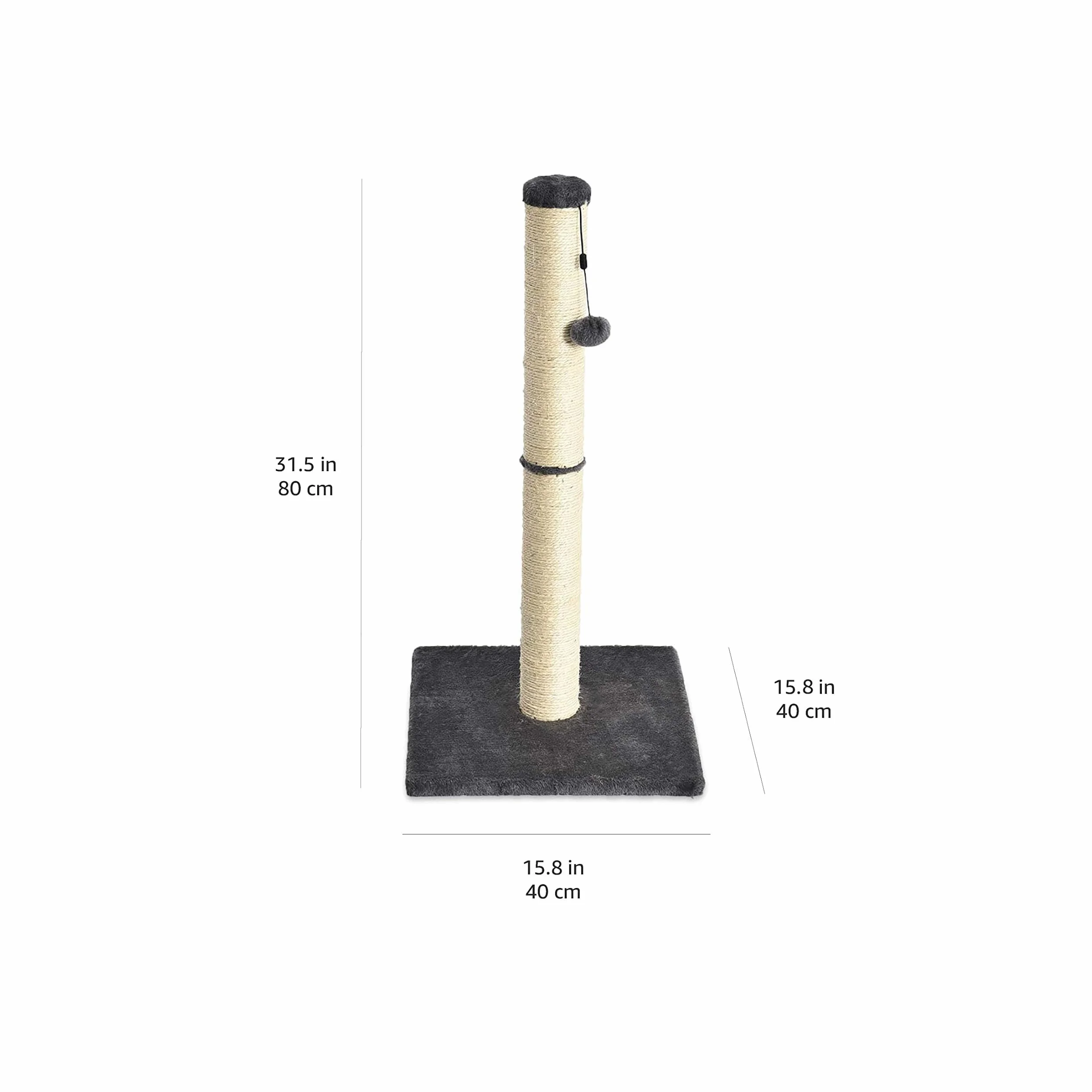Amazon Basics Rascador para gatos de interior, estándar con juguete colgante, 80 cm, gris