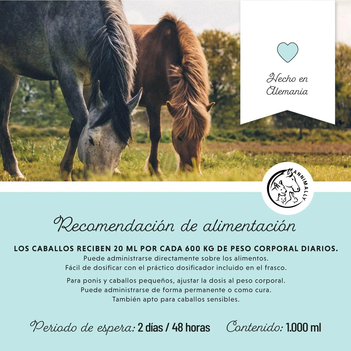 Annimally Jarabe para la Tos para Caballos 1000ml - Jarabe bronquial para Caballos contra la Tos y para calmar Las vías respiratorias - Jarabe para la Garganta - Cosas para Caballos