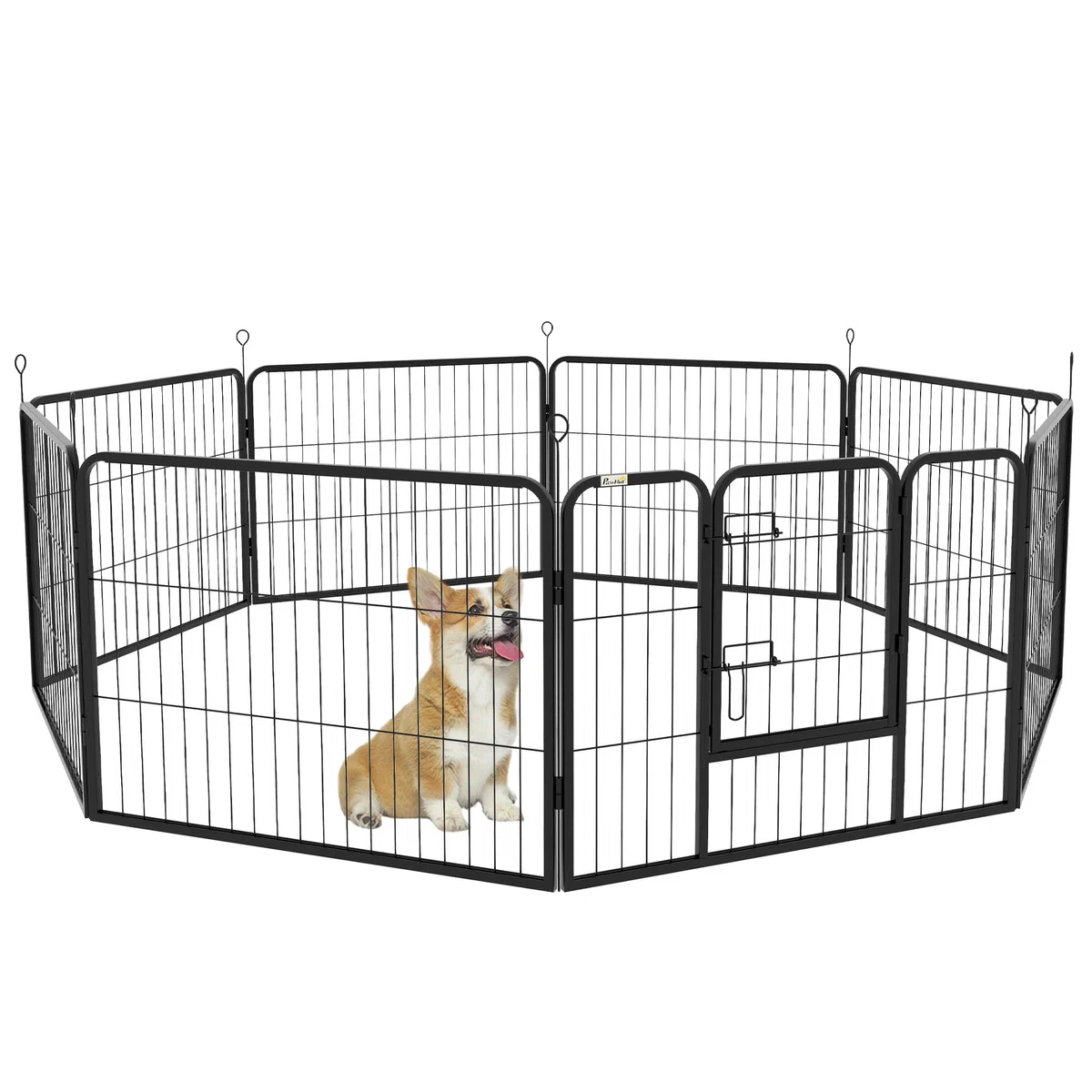 PawHut Parque para Mascotas de 8 Paneles 80x60 cm Corralito para Perros con Puerta y Doble Pestillo Metálicos Cerca de Entrenamiento Negro