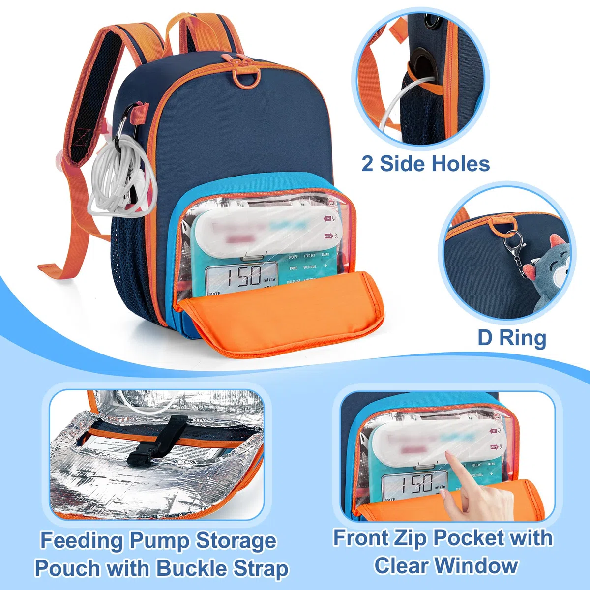 CURMIO Mochila para Tubos de Alimentación para Tubo G, Tubo J, Tubo GJ, Bolsa para Bomba de Alimentación Enteral, Azul (Solo Bolsa)