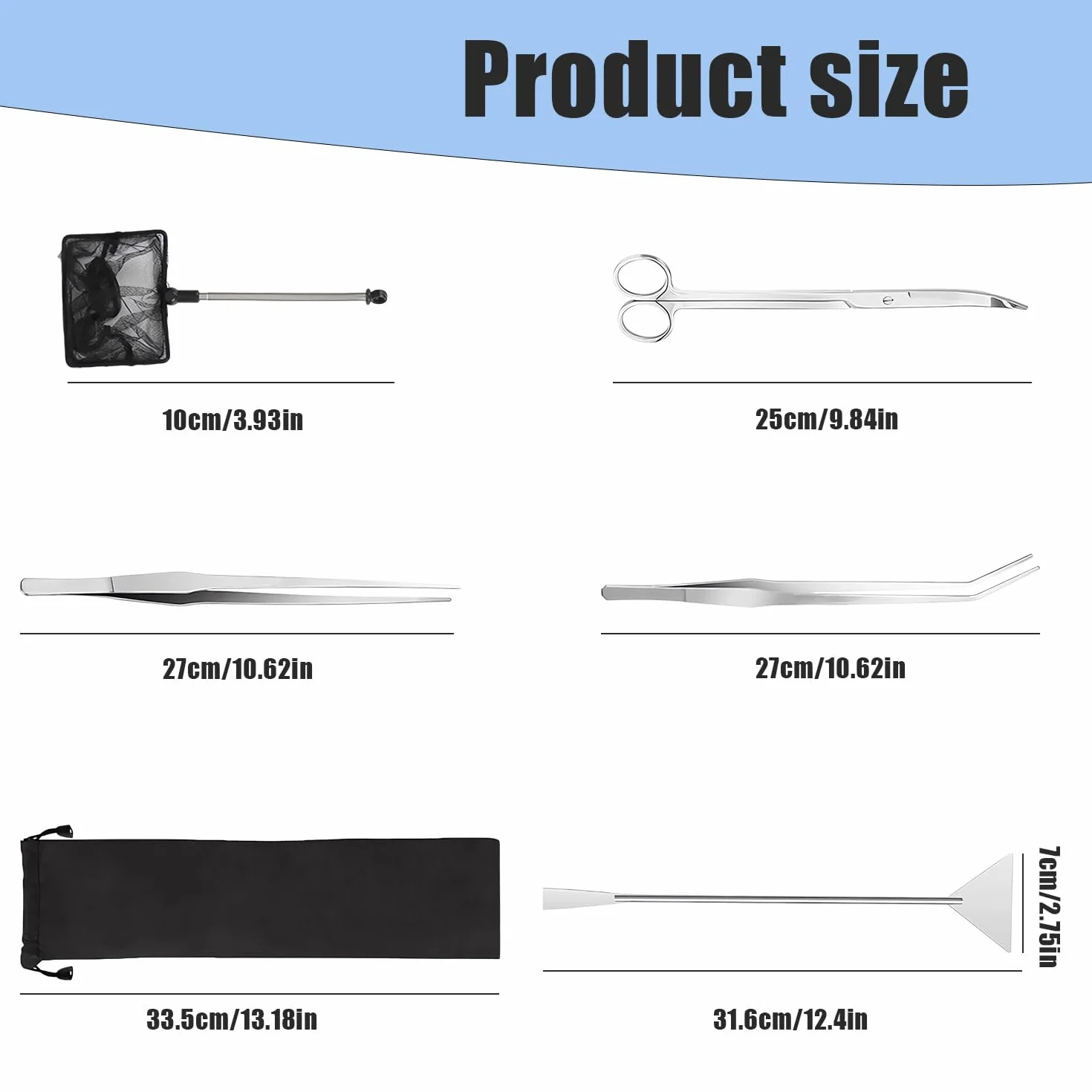 RYAN Accesorios Acuario 4 en 1 de Acero Inoxidable para Acuario Aquarium Aquascaping Kit Pinzas Tijera espátula Juego de Herramientas para Peces y Plantas Acuáticas