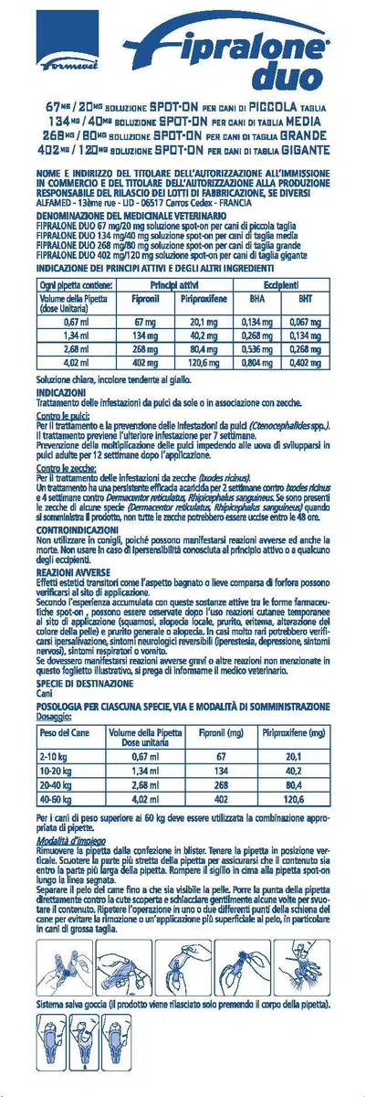Formevet fipralone Duo Antiparasitario perro gigante de 40 kg a 60 kg, antiparasitario para pulgas, Garrapatas y huevos