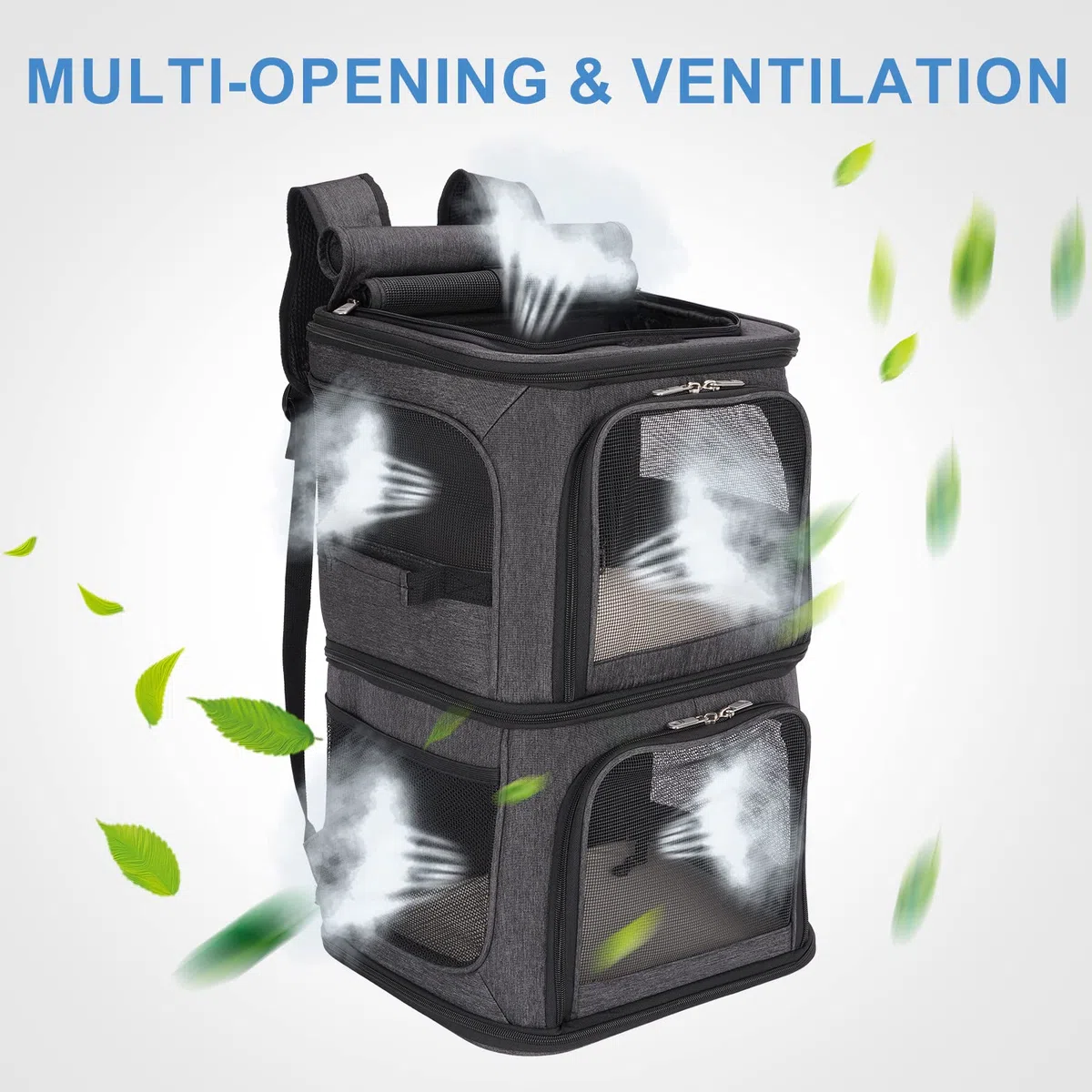 Mochila 2 en 1 para 2 Gatos Máxima 12 kg, Transportin Doble para 2 Gatos, Transportador Portátil de Viaje para Mascotas, Transpirable y Plegable, Negro