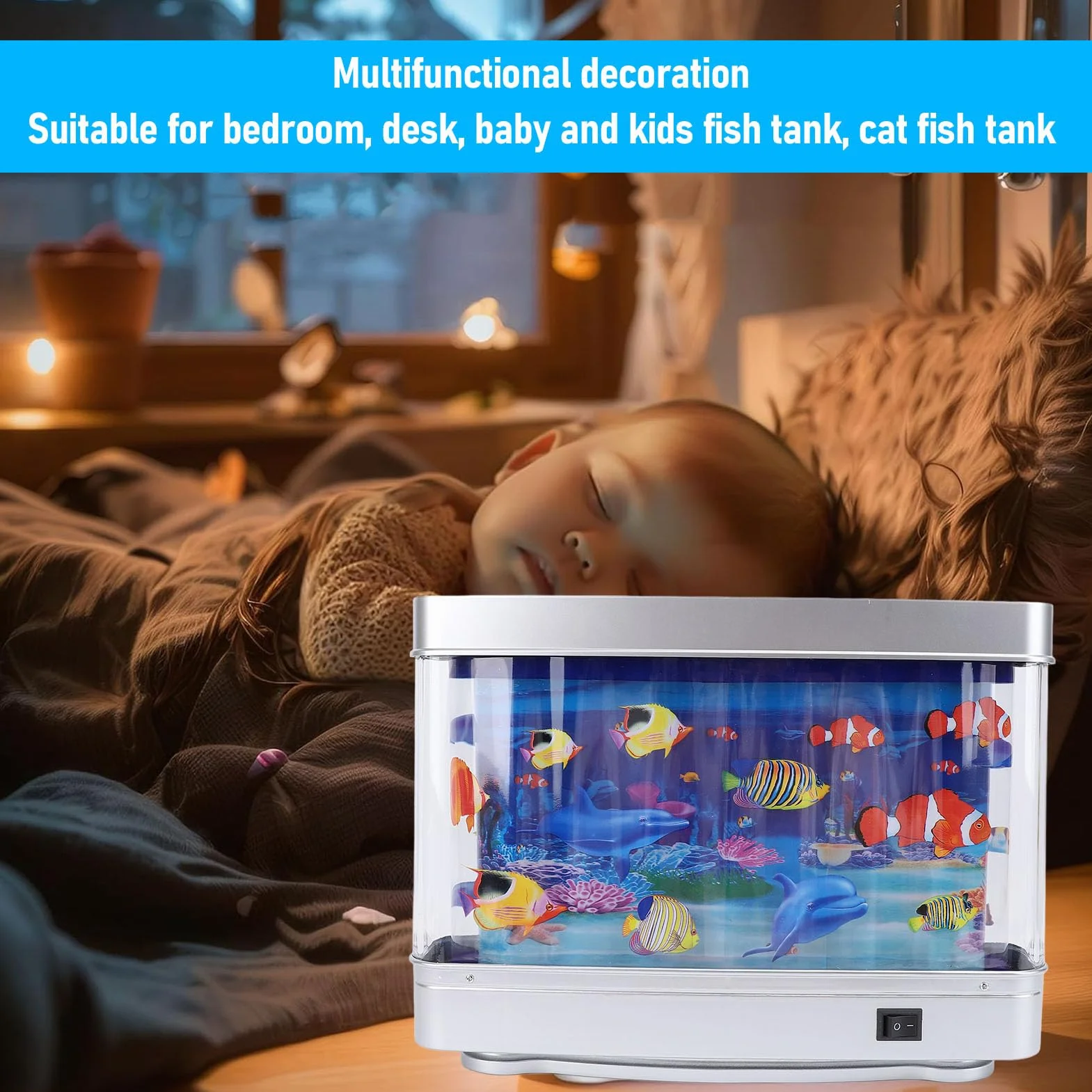 Mini Pecera Falsa de Simulación, Enchufe USB 5V en una Lámpara Decorativa Falsa de Acuario con Pescado en Movimiento para Niños bebé