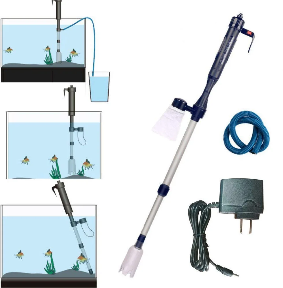 LONDAFISH Kit de limpieza de grava para acuario con batería eléctrica automática, con sifón de vacío, con adaptador