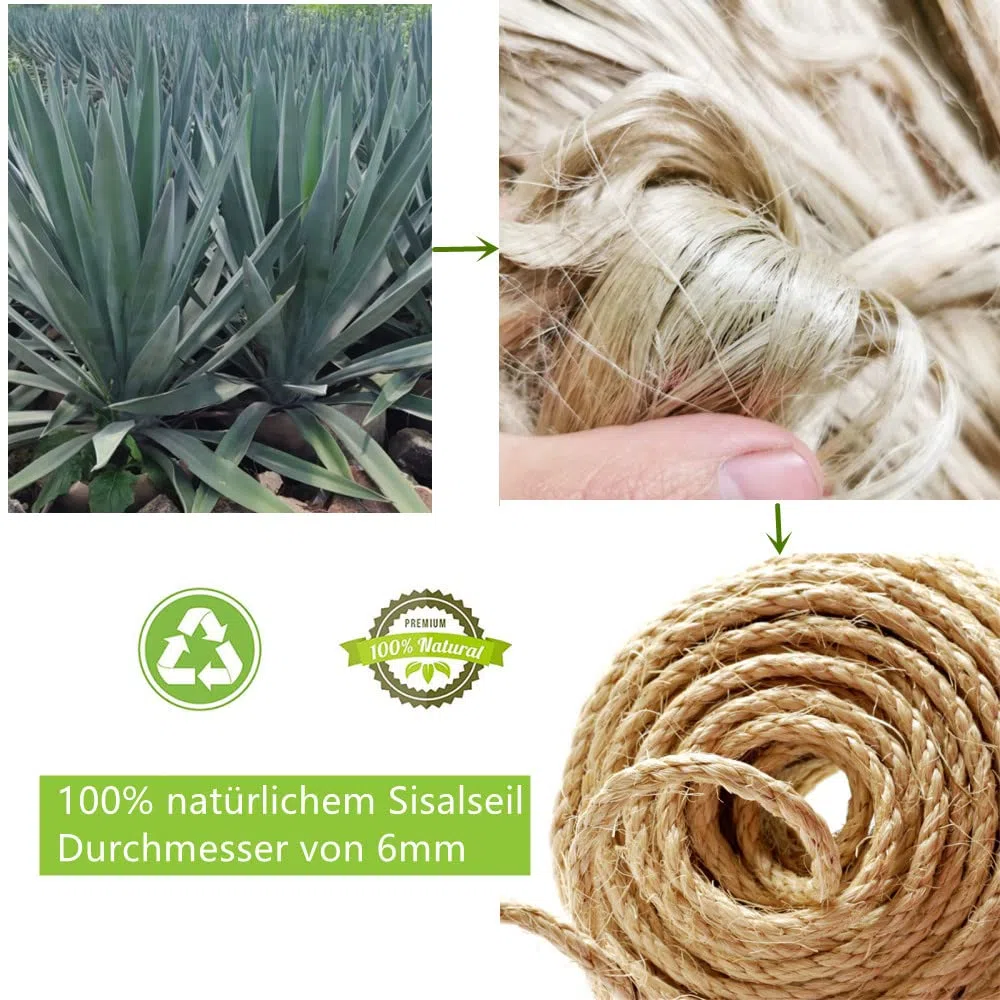 Cuerda de sisal para rascador, columna para gatos, sisal natural, 6 mm, 100 m
