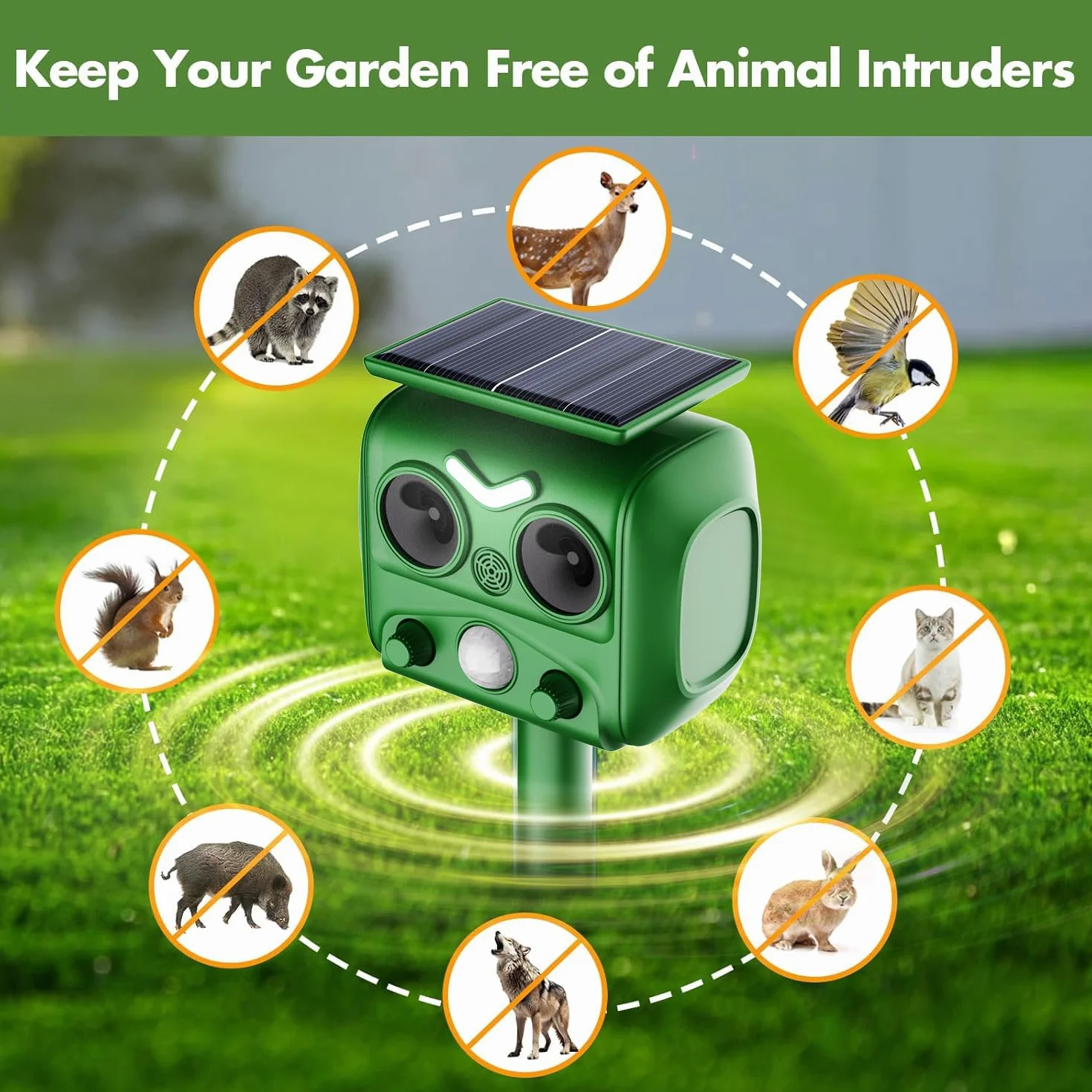 Repelente para Gatos, Ahuyentadores de Gatos Exterior Multifuncionales, bolardos para Palomas, 2025 Nuevo ultrasonido Solar Repelente para Palomas, pájaros, Perros, Ratones, Zorros