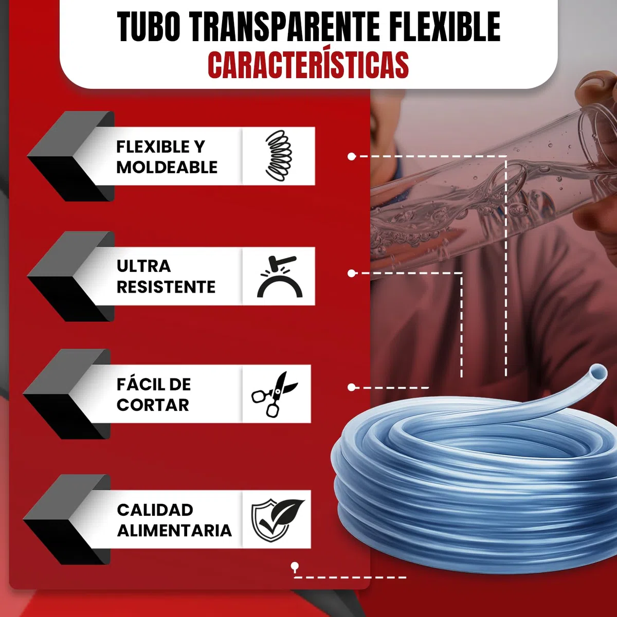 Tubo PVC, Tubo flexible PVC 4mm x 2mm, (10 Metro) transparente para aire y líquidos. Ideal para acuarios, bebederos, riego por goteo y proyectos DIY - Alimenticio seguro, flexible y fácil de instalar.