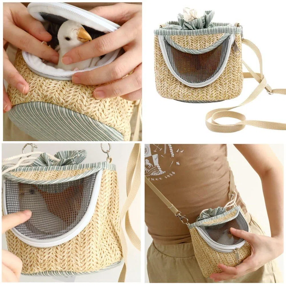 Mochila Tejida para Pájaros, Bolsa De Transporte para Loros Y Pájaros, Bolsa De Viaje para Mascotas con Correa De Hombro Ajustable para Loros, Periquitos, Mascotas Pequeñas