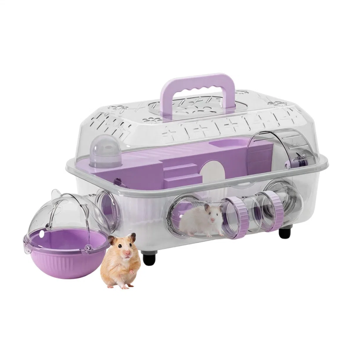 Jaula Hamster - Hábitat Hamster Enano Transparente a 2 Niveles | Transporte Portátil 14.5 Pulgadas con Tubos Laberinto y Rueda Silenciosa | Vista 360, Limpieza Fácil para Ratones y Roedores