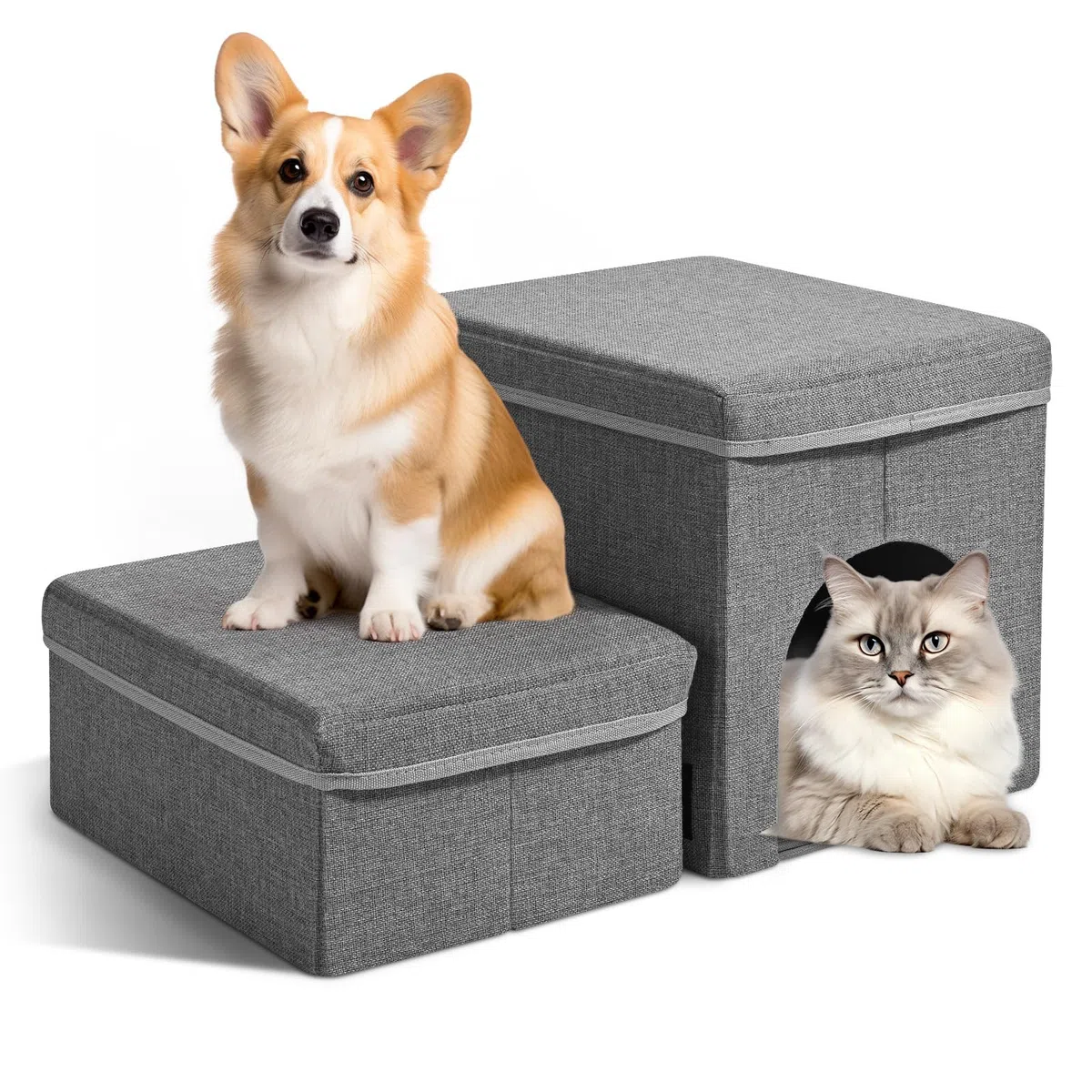 Escalera para perros, escalera para mascotas, rampa para perros y gatos, con cajas de almacenamiento, plegable para cama y sofá (2 capas)