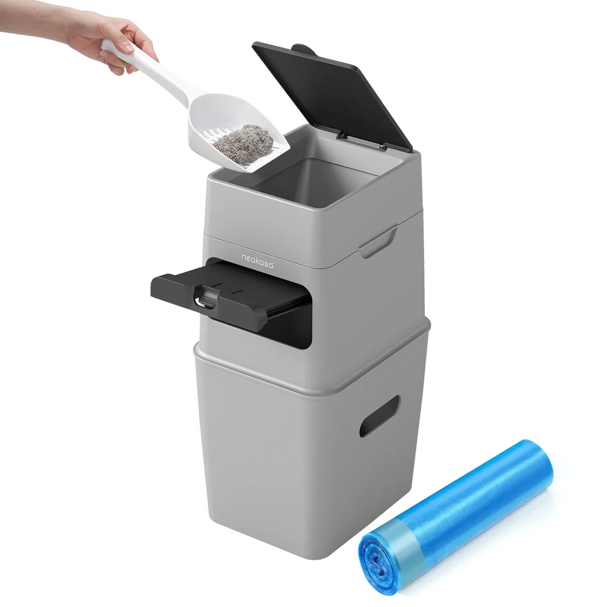 Neakasa PooGuard - Cubo de basura de 9.2 L para arena de gatos, desechos de perros y pañales, con ventana de visualización, apertura más amplia y bolsa de repuesto de 4 meses (gris)