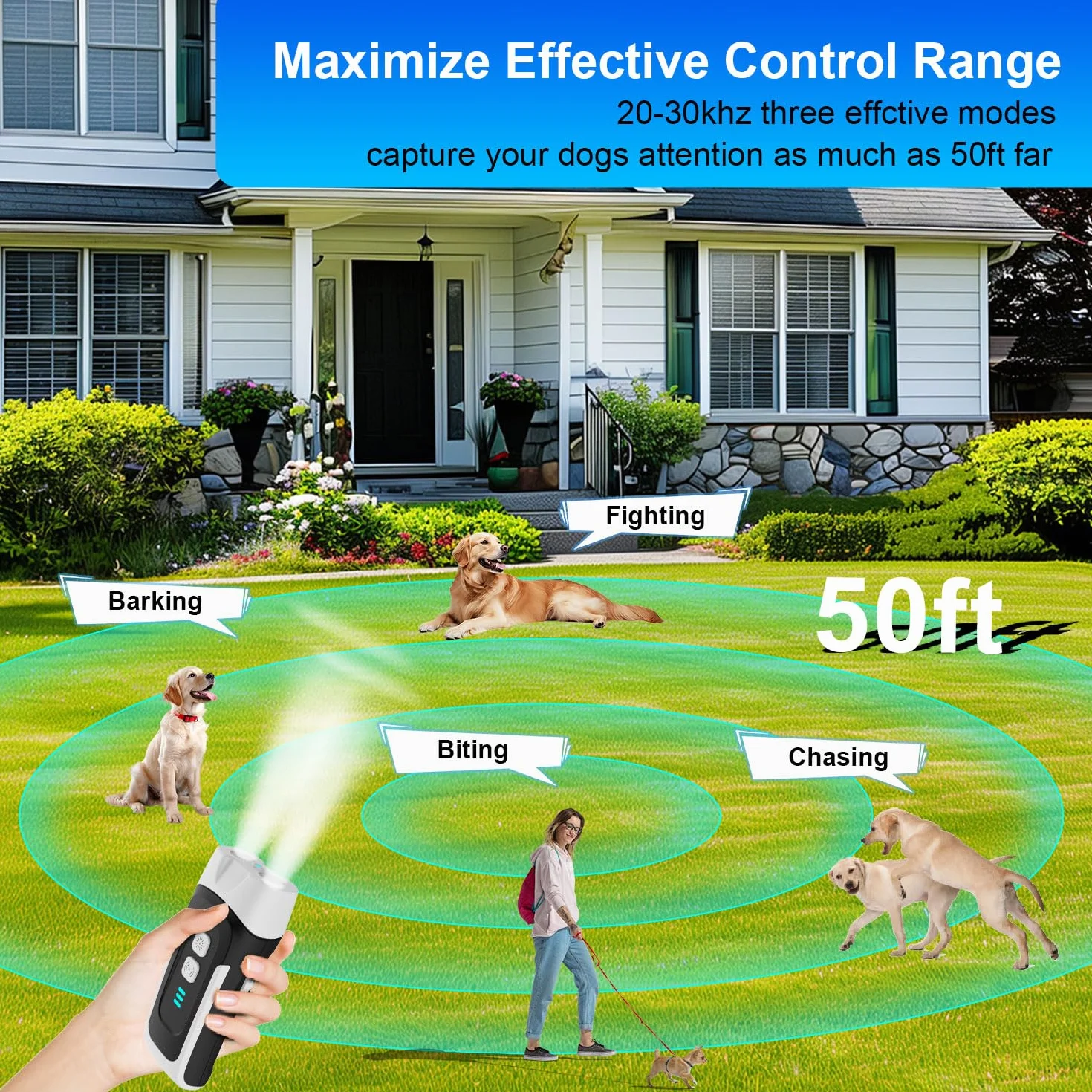 Antiladridos para perros, portátil ultrasónico para perros, ultrasonidos antiladridos luz LED, frecuencia ajustable anti aboiement pour chien para perros grandes, medianos pequeños, perros