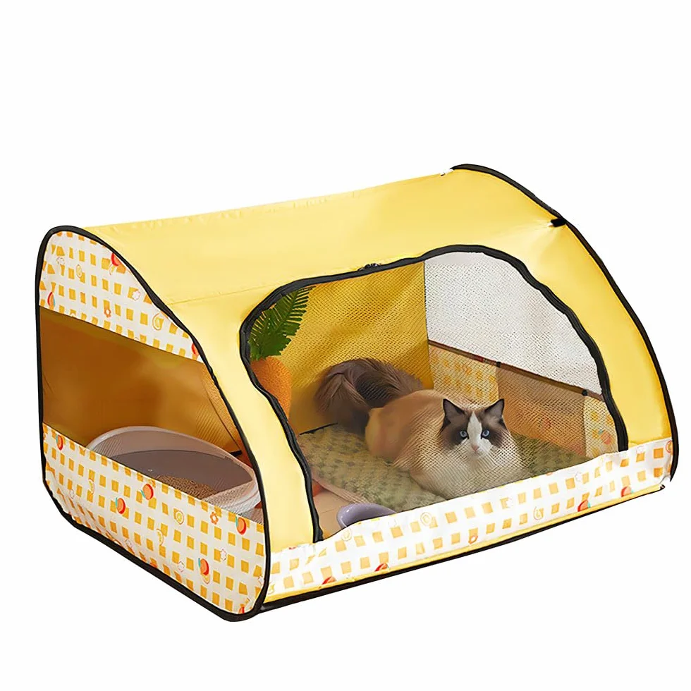 Corralito portátil para mascotas, corralito plegable multifuncional para gatos con cremallera, corralito para cachorros, jaula para mascotas, para uso en interiores y exteriores (amarillo, S, 1)