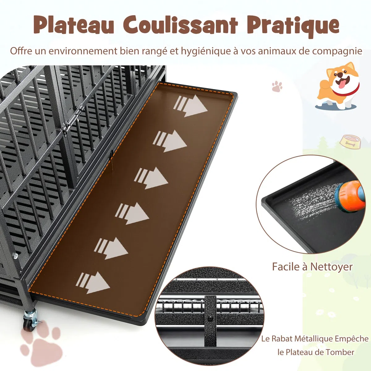 GOPLUS - Jaula para perros plegable de metal con ruedas cerradas, doble puertas cerradas, bandeja extraíble para perros grandes y medianos (48 pulgadas)