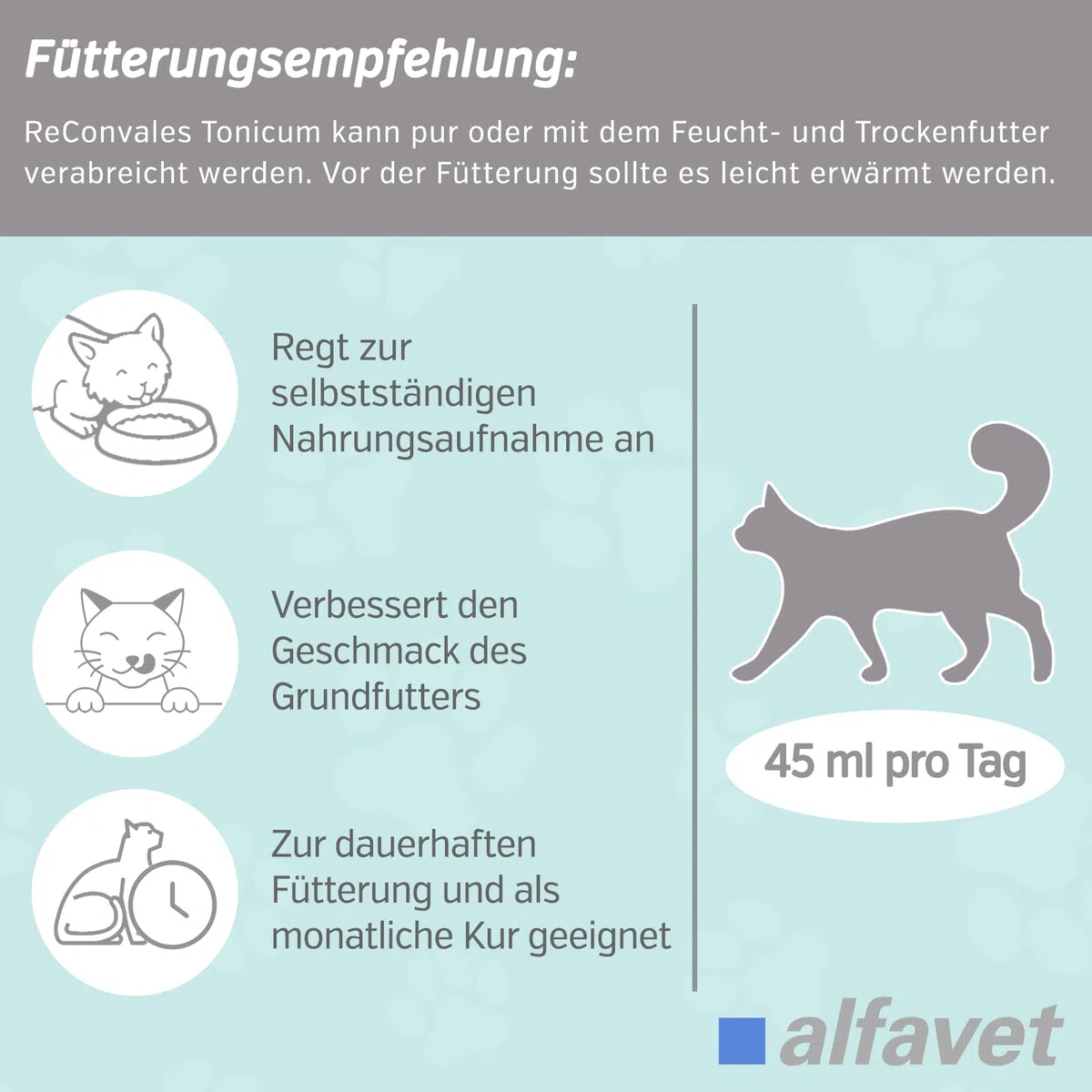 Alfavet ReConvales Tonicum Gato - 280 ml - pienso complementario Estimulante del apetito - para Gatos convalecientes y con bajo Peso