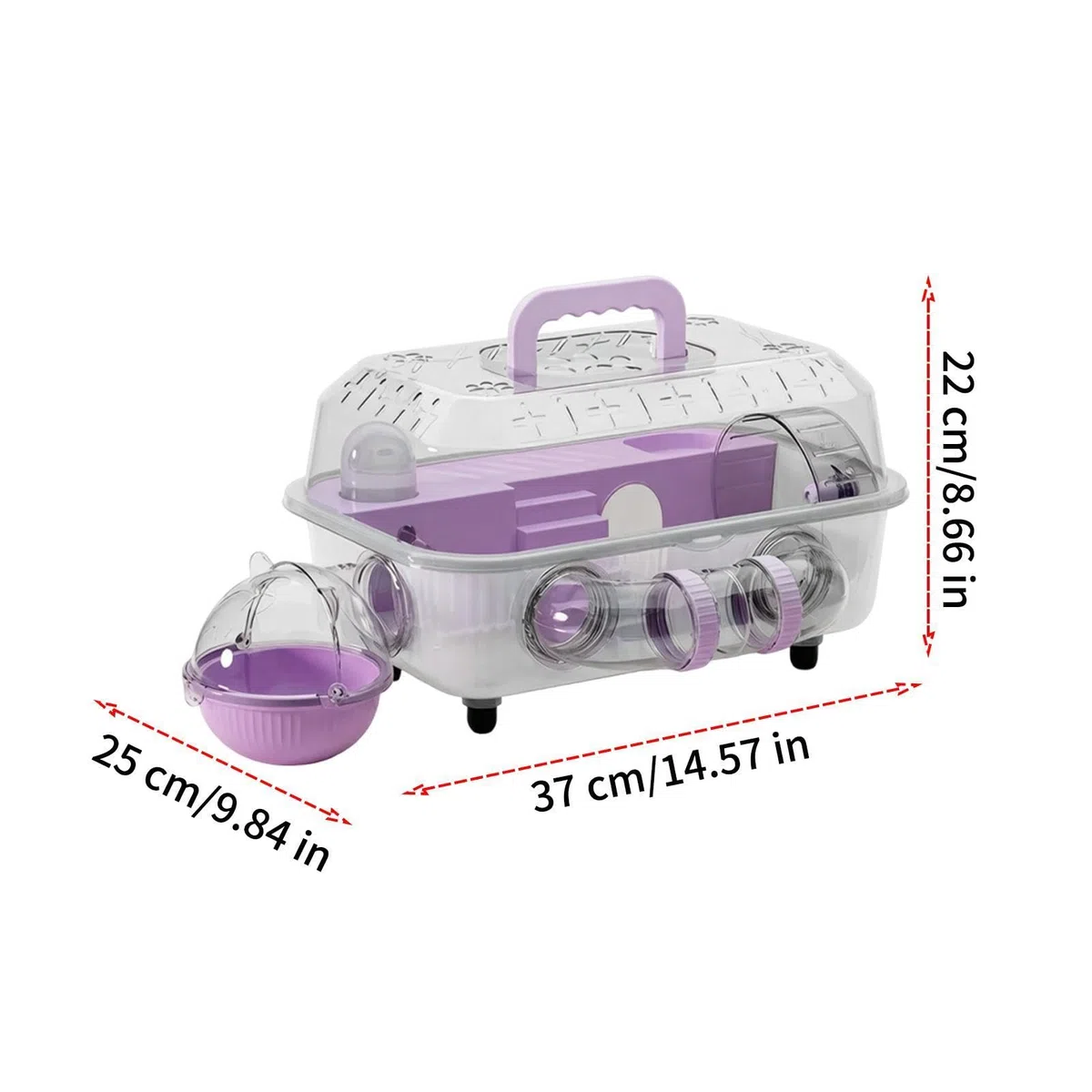 Jaula Hamster - Hábitat Hamster Enano Transparente a 2 Niveles | Transporte Portátil 14.5 Pulgadas con Tubos Laberinto y Rueda Silenciosa | Vista 360, Limpieza Fácil para Ratones y Roedores
