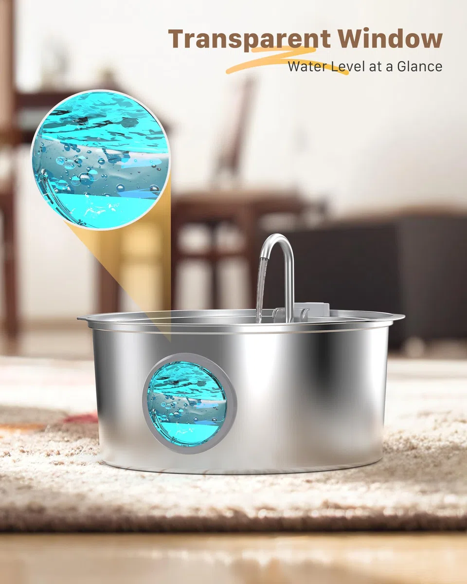Fuente para Gatos Acero Inoxidable: 7L/236oz Fuente para Perros - GROOKPET Bebedero Súper Silencioso - Luz LED - Apto para Perros Grandes, Gatos y Hogares con Varias Mascotas con 6 Filtros+3 Esponjas