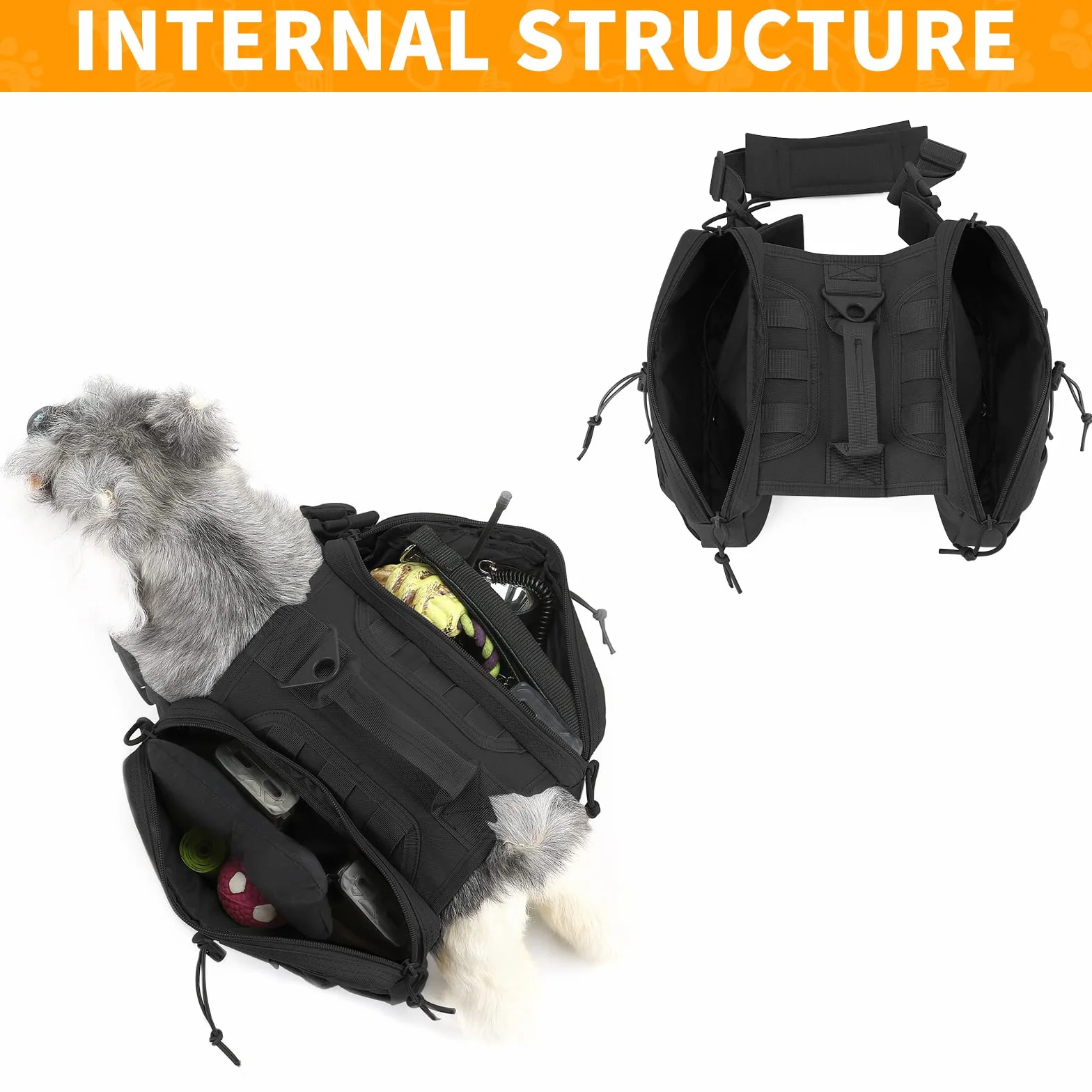 Huntvp Mochila Táctica para Perros 1000D Arnés para Perros con Grandes Bolsillos Alforja Ajustable Molle para Perros Medianos Grandes Viajar Senderismo,Negro