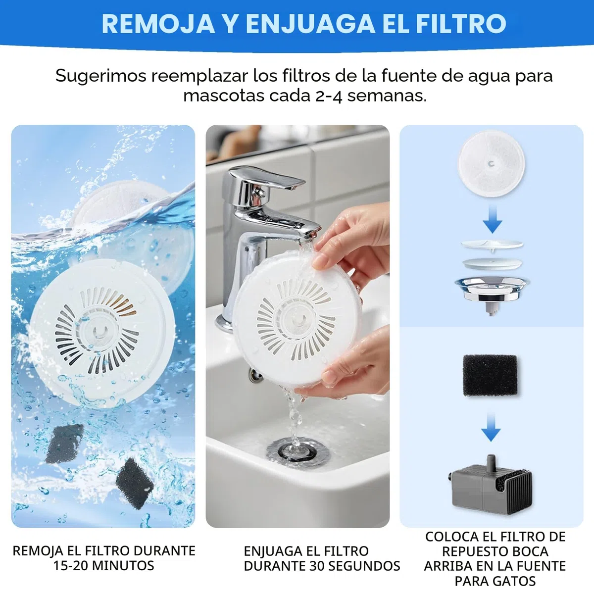 10 filtros de repuesto para fuente de gato + 10 filtros de esponja, compatible con Petkit Eversweet Solo SE/Solo 2/3 Pro/3/2s Fuente de Gato Inalámbrica, Reemplazo del Filtro Redondo para Bebidas para