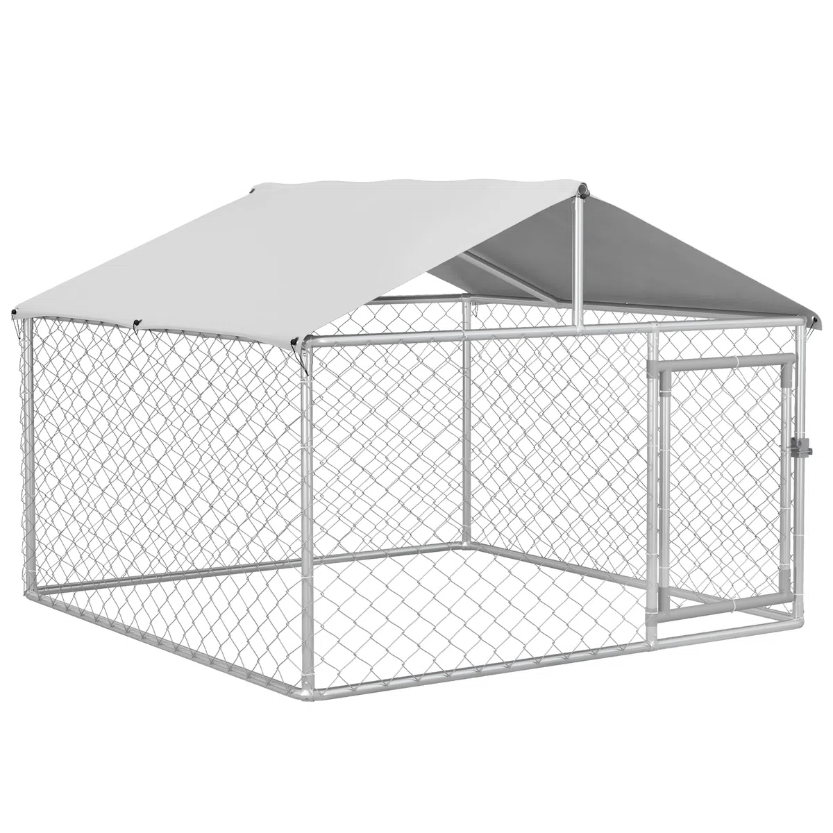 PawHut Perrera Jaula de Exterior para Perros Medianos Parque para Perros con Cerradura Marco de Acero Toldo Impermeable y Anti-UV 200x200x150 cm Plata