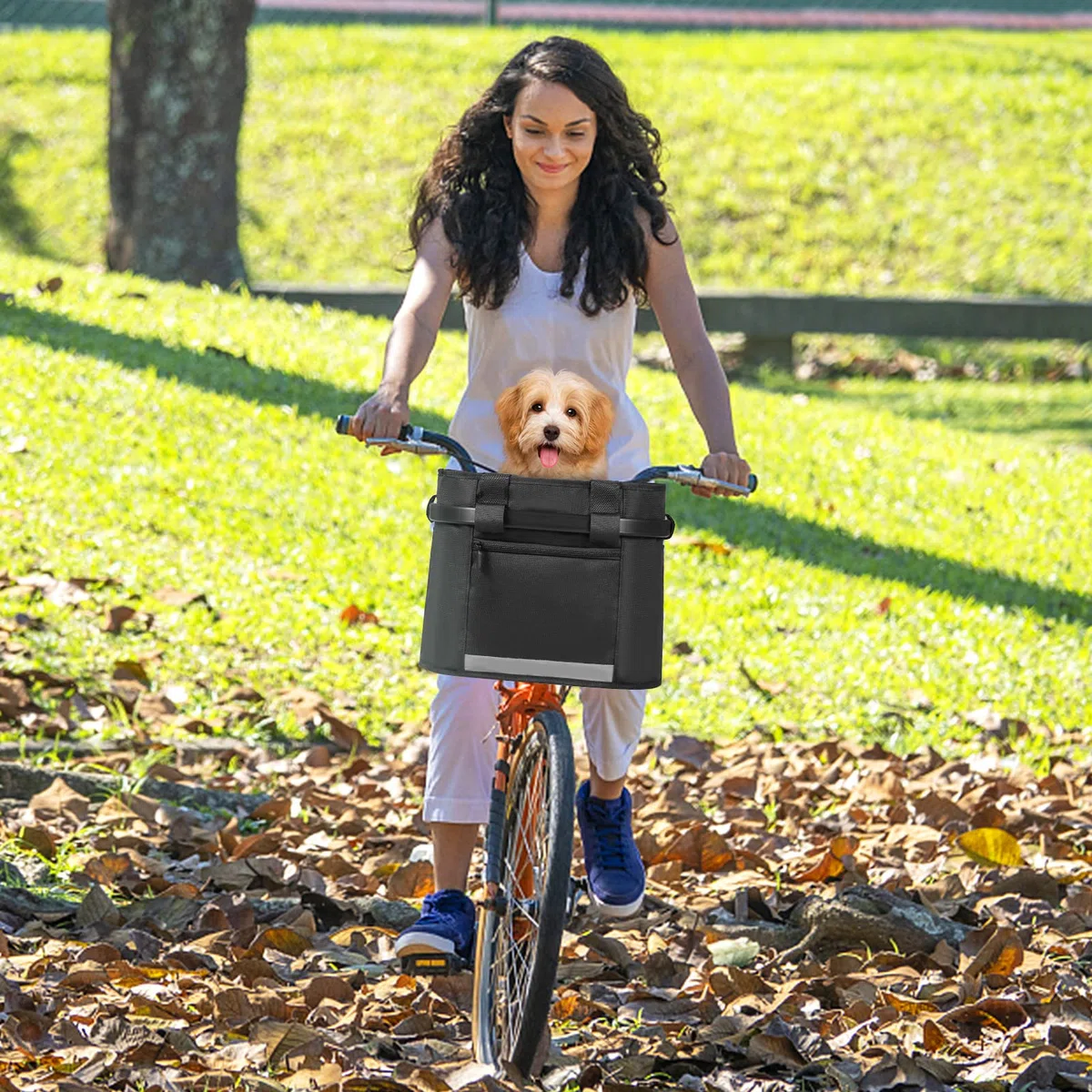 Cesta de lona Decooler. Cesta extraíble con marco de aleación de aluminio para manillar de bicicleta, ideal para transporte de mascotas, negro