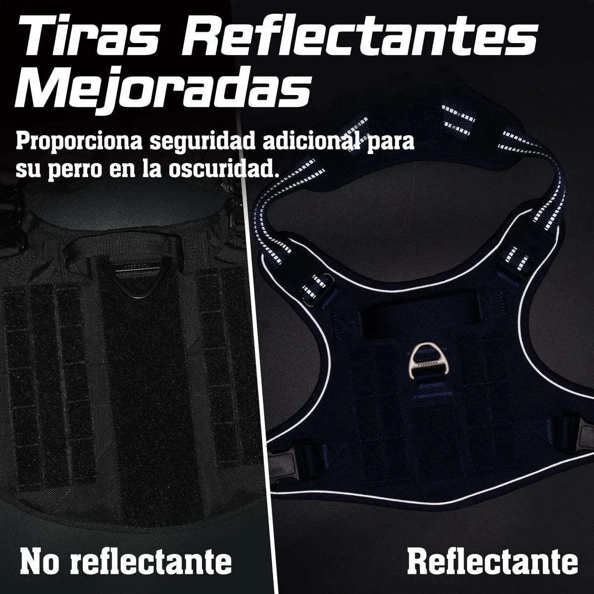 rabbitgoo Arnes Perro Antitirones, Arnes Perro Grande Mediano Transpirable, Arnes Táctico Perro Ajustable con Asa Anillos y Molle, Chaleco Durable Reflectante para Adiestrar, Caminar, Cazar, Azul XL