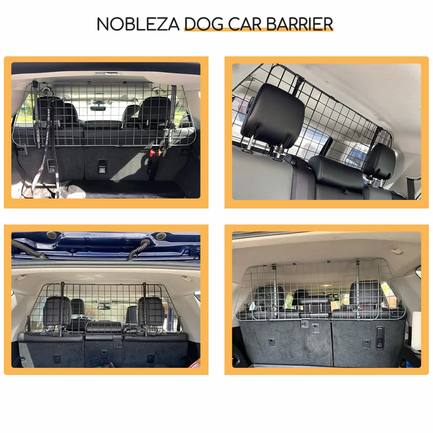 Nobleza - Barrera Protectora de Coche para Perros, Rejilla Separador Perro Coche Extensible Universal Reja de Seguridad Barrera, para Perro y Maletas Mascota Apoyo para Cabeza 96-145x30cm Acero