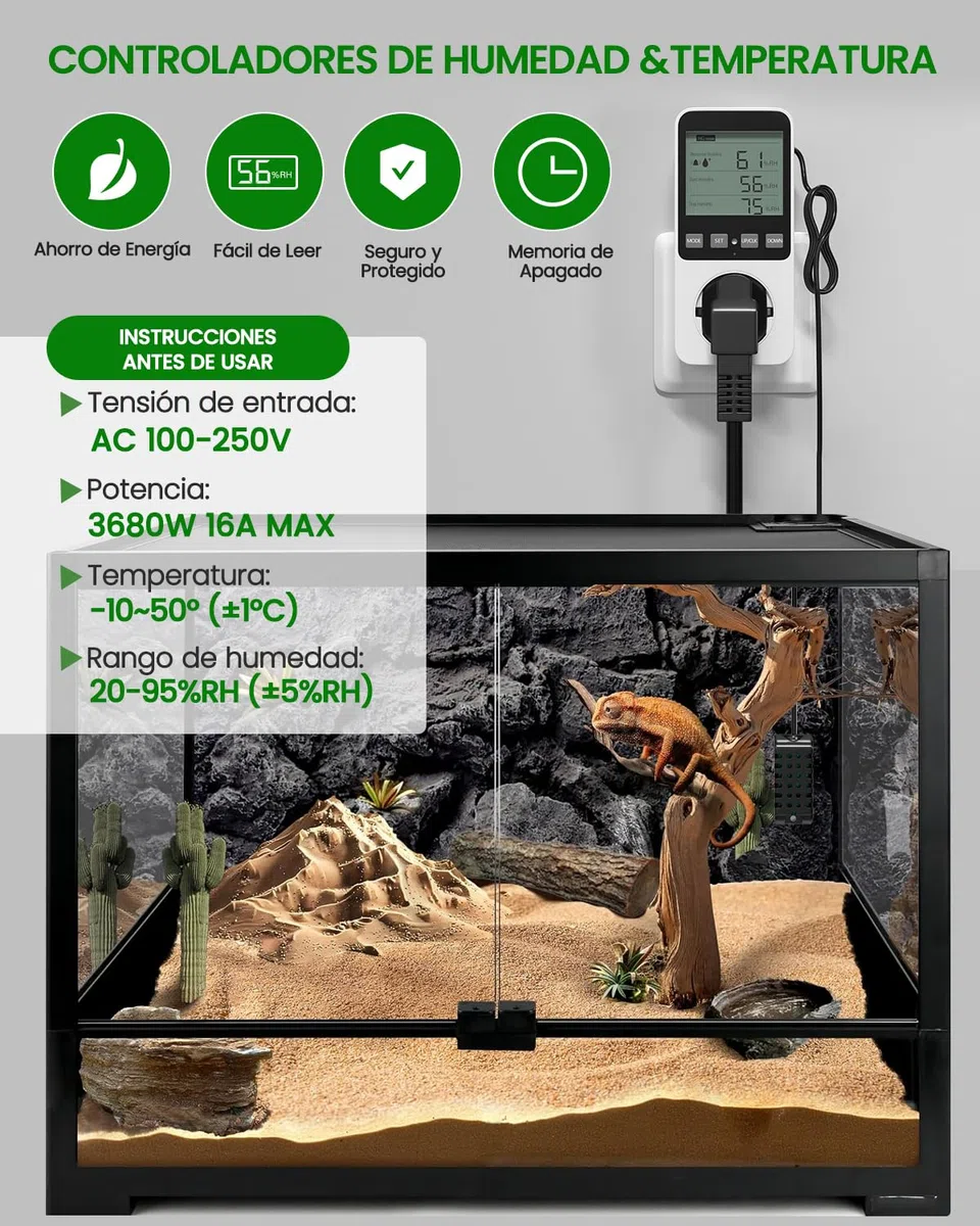Enchufe Temporizador Programable, Enchufe Programador de Controladores de Temperatura y Humedad con Pantalla LCD con Alarma para Reptiles, Invernadero, Acuario, Champiñón(1 Unidade
