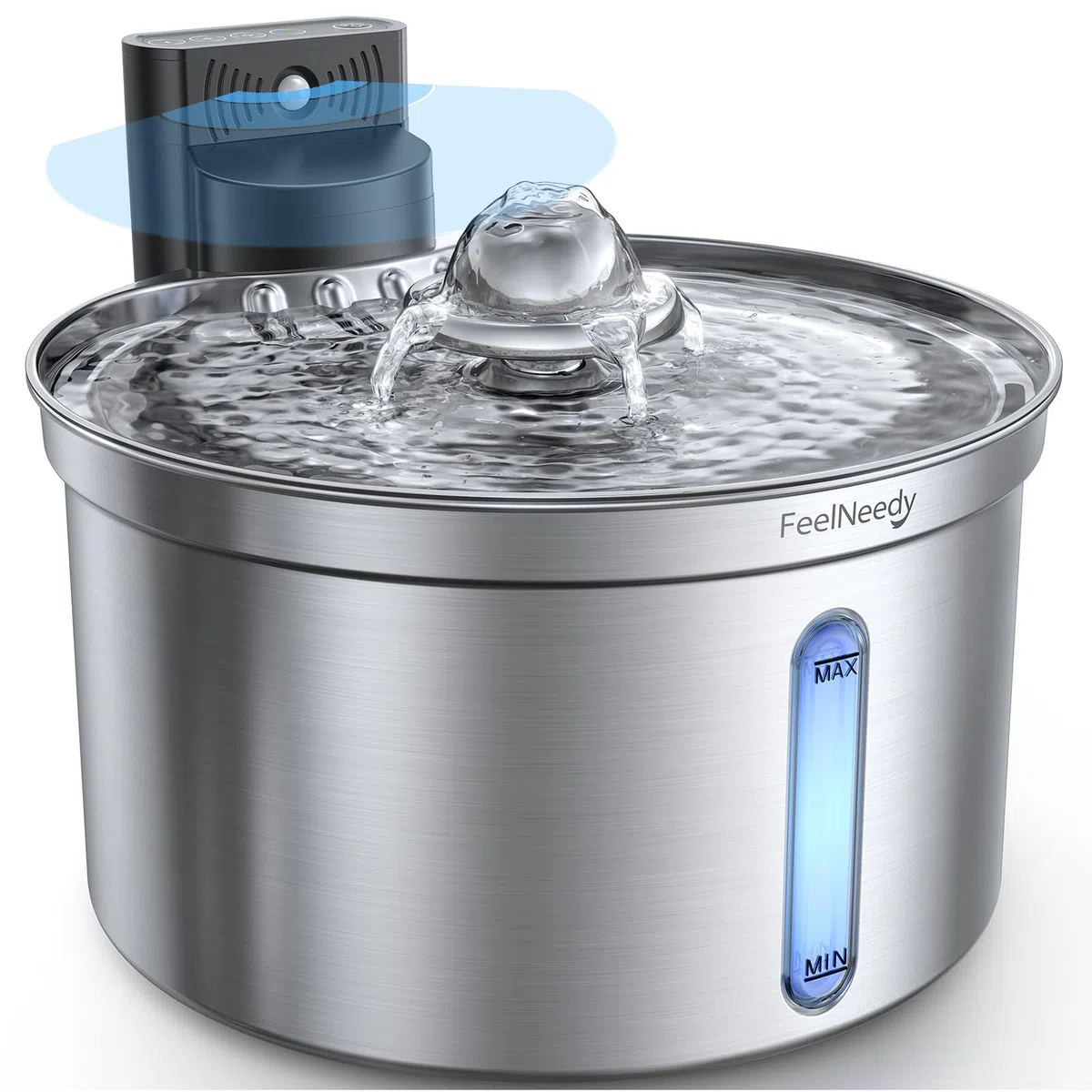 Fuente de Agua para Gatos Inalámbrica Inteligente con Sensor FEELNEEDY FN-W19 3.5L, Separación Agua-Batería 4000mAh, Bebederoen Acero Inoxidable 304, 3 Modos, 1 Filtro de Carbón Activado