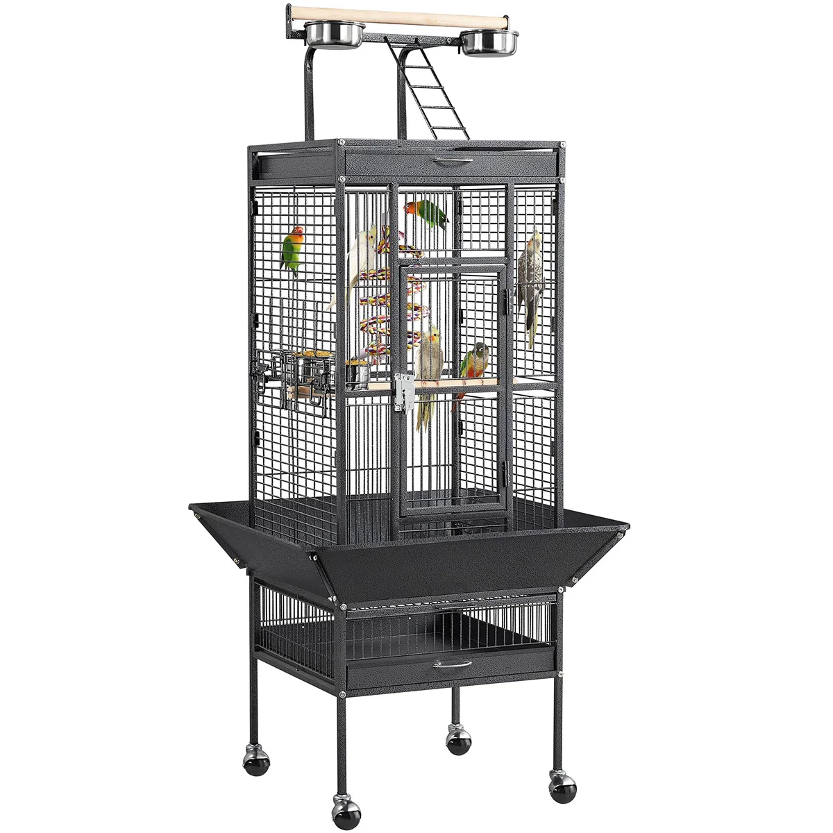 Yaheetech Jaula para Pájaros Jaulas Grandes para Canarios Loros Jaula Metal Grande 64 x 64 x 157 cm Negro